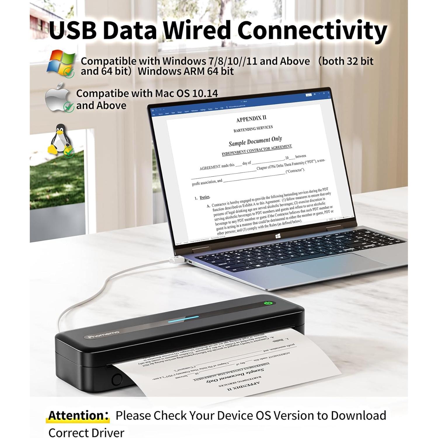 Phomemo Portable Printers Wireless for Travel, M832 Inkless Thermal Printer Support 8.5" X 11" & Multi Sizes, Bluetooth Mobile Printer for Home Office Car, Compatible with iPhone Android Laptop