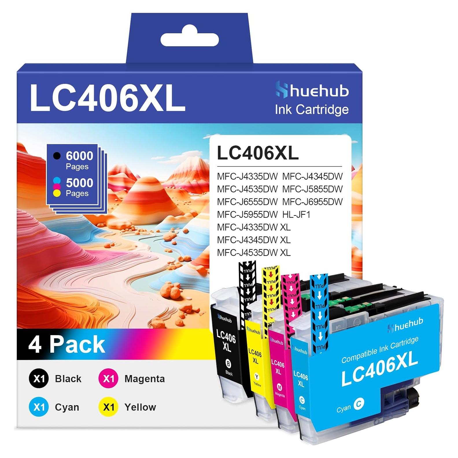 Cartucho de Tinta HUEHUB LC406XL Alto Rendimiento 4 Piezas