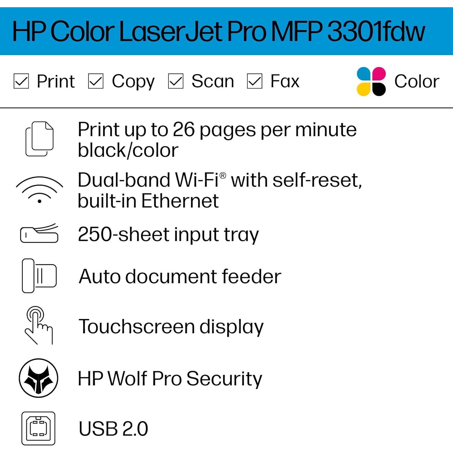 Impresora Láser Color HP Color LaserJet Pro MFP 3301fdw