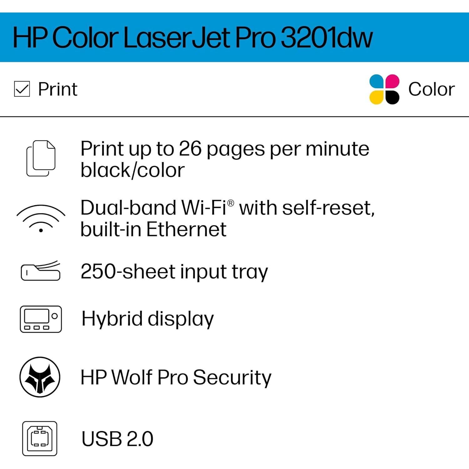 Impresora Láser Color HP Color LaserJet Pro 3201dw Inalámbrica