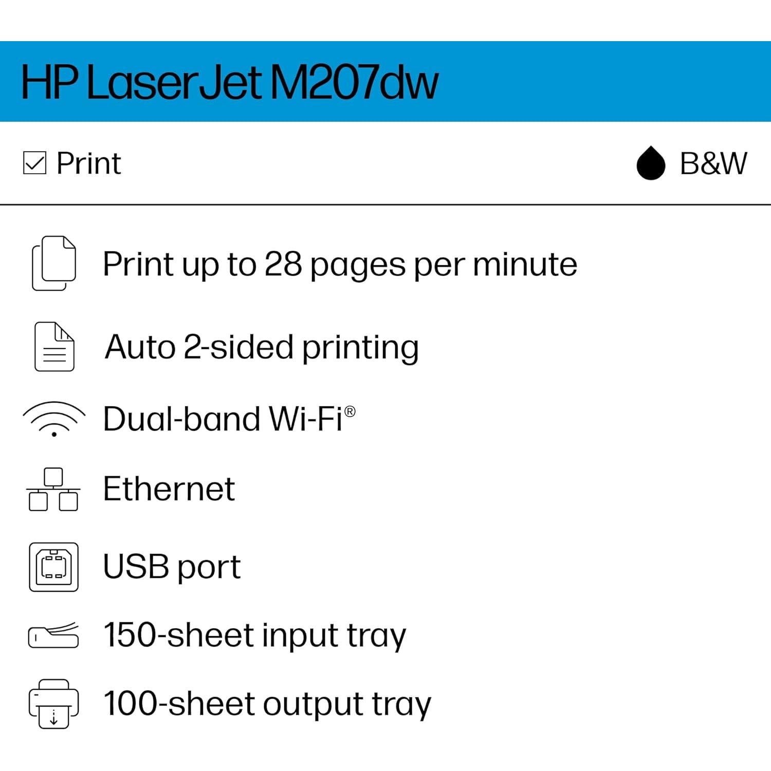 Impresora Láser Inalámbrica HP LaserJet M207dw, Dúplex, 28 ppm