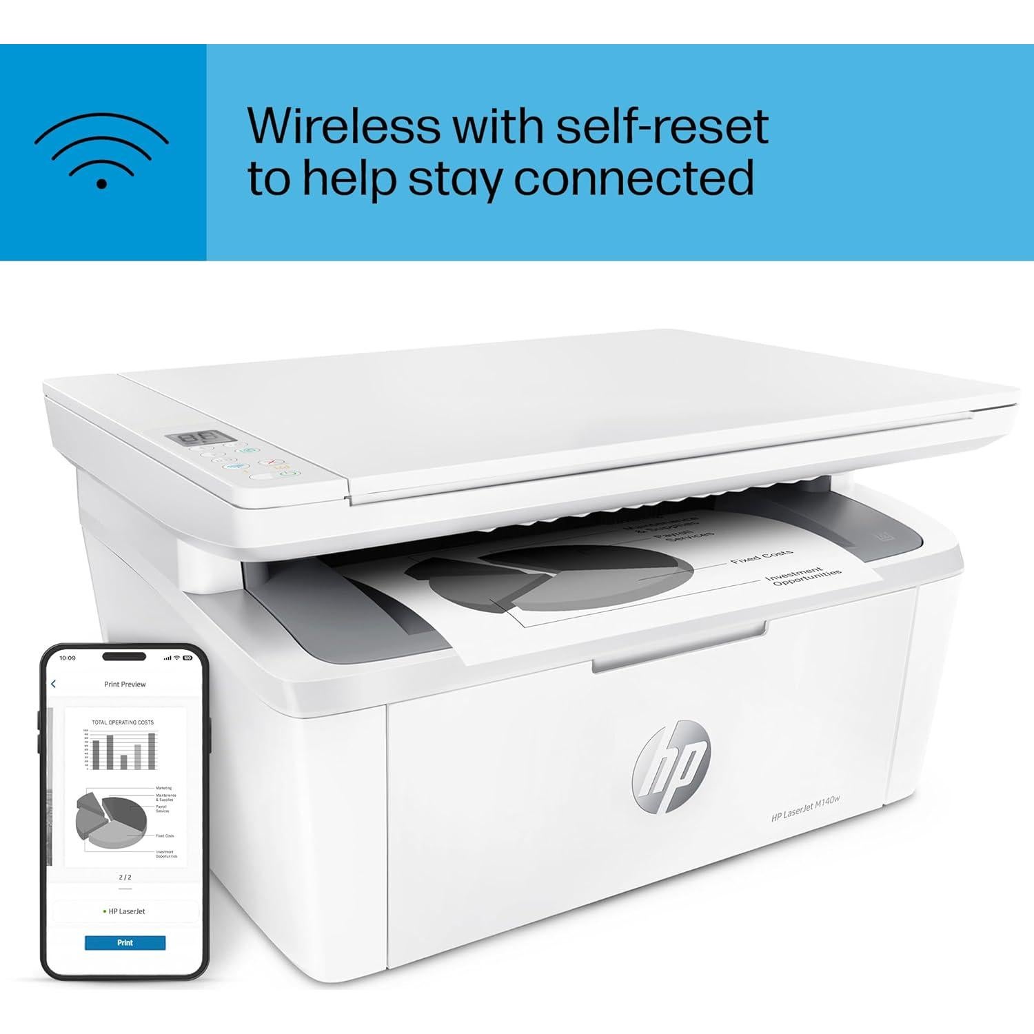 Impresora Multifuncional Láser HP LaserJet MFP M140w - Inalámbrica, Escanea y Copia