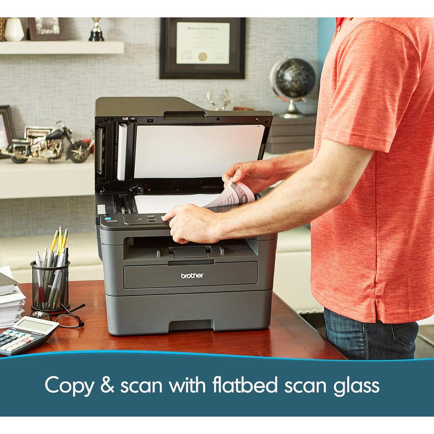 DCP-L2550DW Wireless All-in-One Monochrome Laser Printer, Black - Print Scan Copy - 2400 x 600 dpi, 36 ppm, 128MB Memory, 250-Sheet, 50-Sheet ADF, Automatic Duplex Printing, Ethernet, Tillsiy