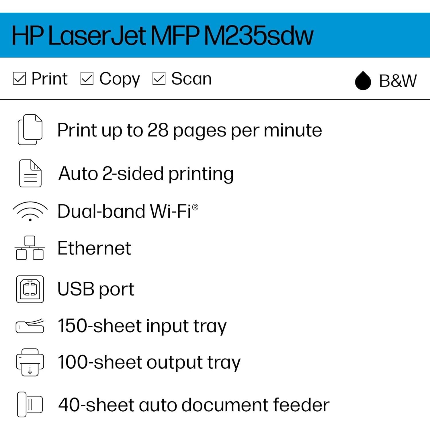 Impresora Láser Inalámbrica HP LaserJet MFP M235sdw, Dúplex, A4