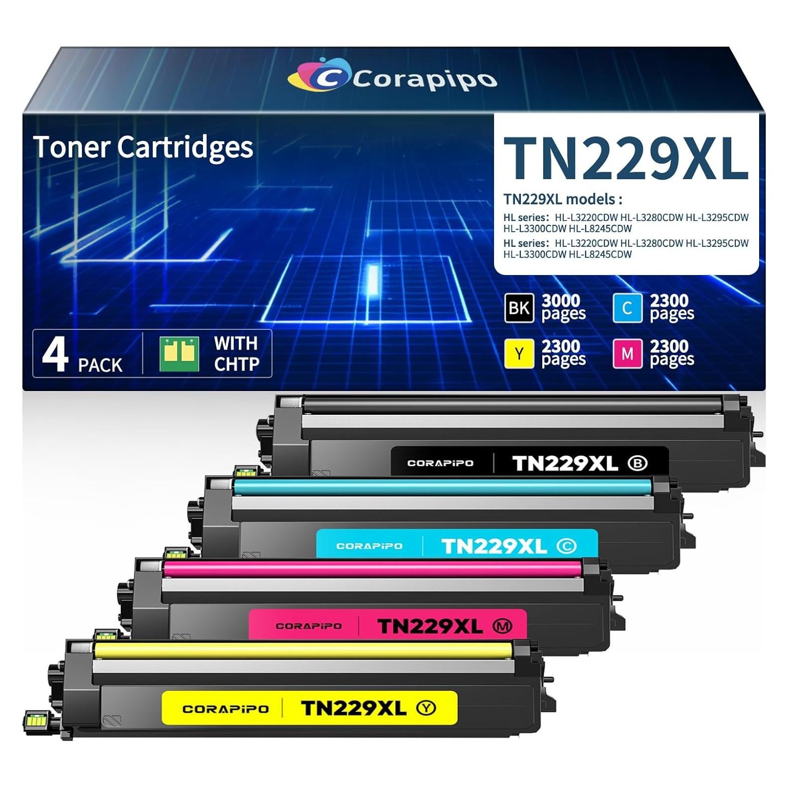 Cartuchos de Tóner Corapipo TN229XL 4 Pack Compatible Brother