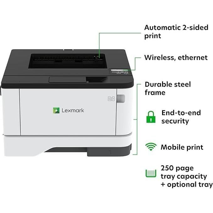 MS431dw Black and White Laser Printer, Wireless with Ethernet, Mobile-Friendly and Cloud Connection with Automatic Two-Sided Printing Office Printer (4-Series) (29S0100)
