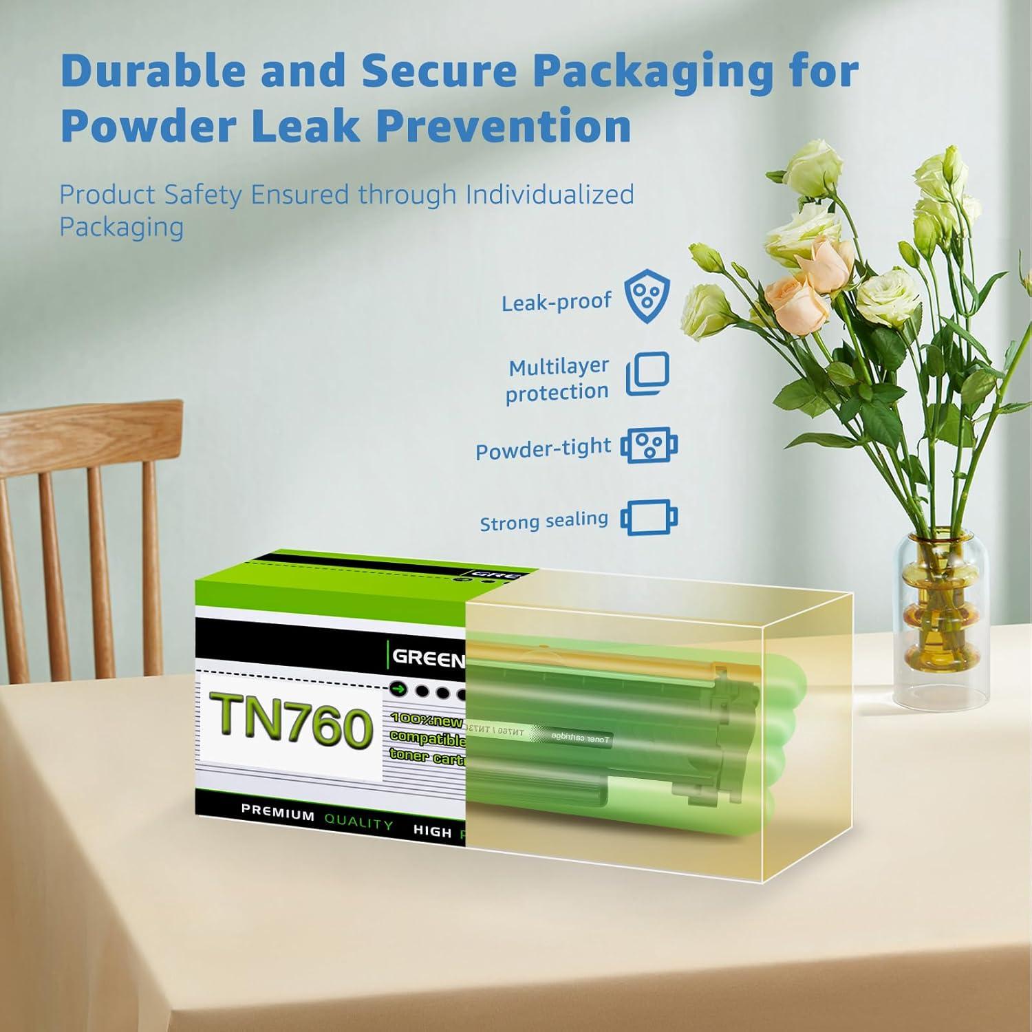 Cartucho de Tóner Negro Greencycle TN760 Compatible para Brother