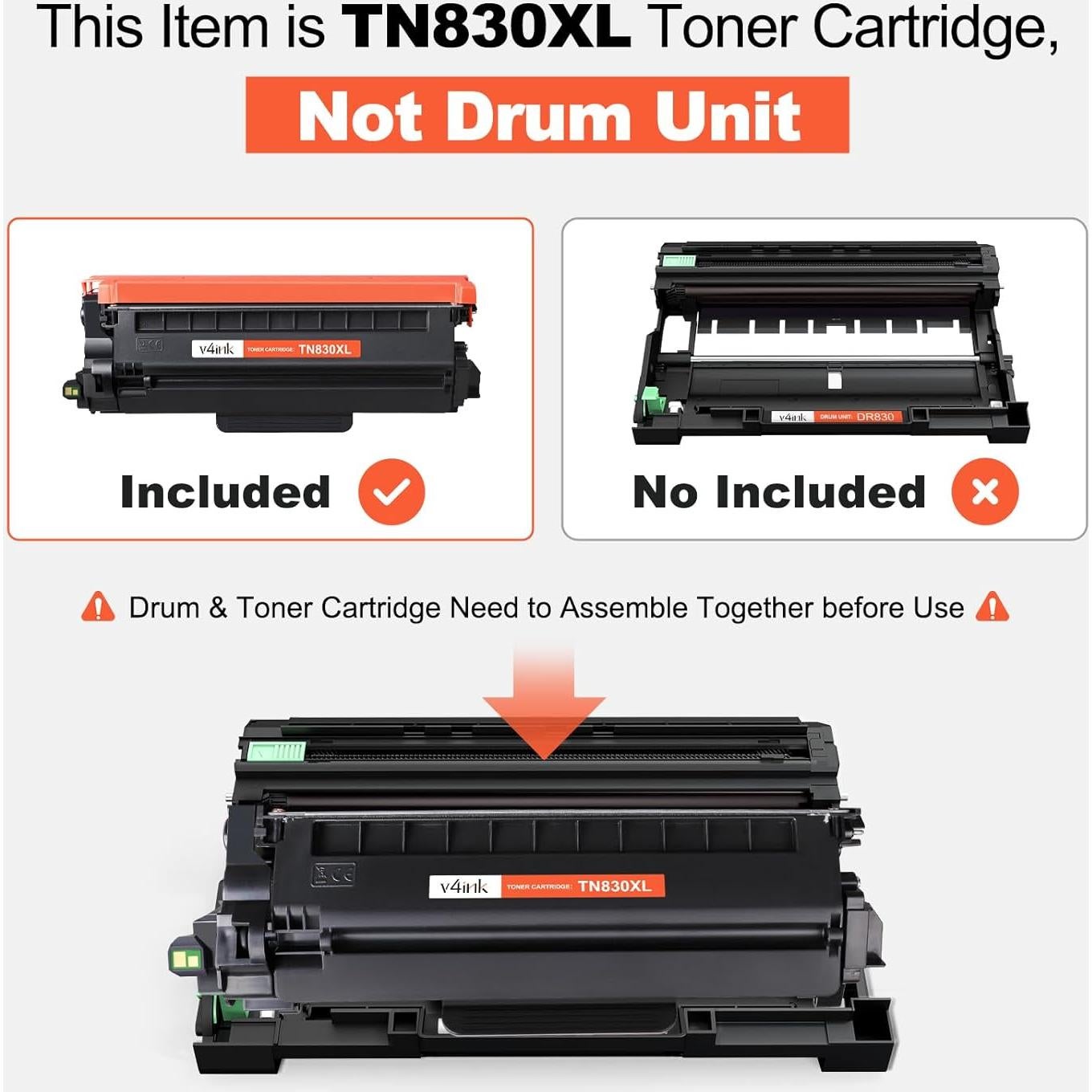 Cartucho de Tóner Compatible V4ink TN830XL para Brother - 2 Piezas