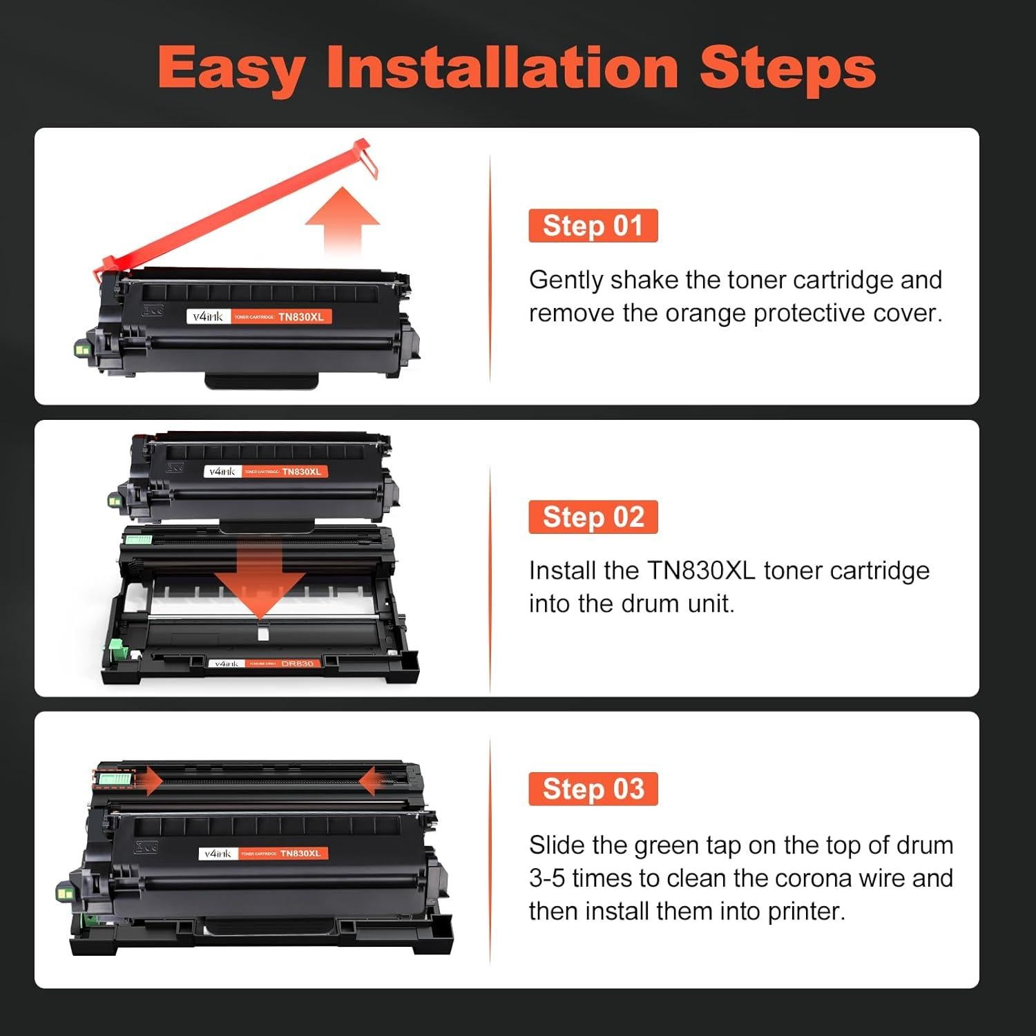 Cartucho de Tóner Compatible V4ink TN830XL para Brother - 2 Piezas