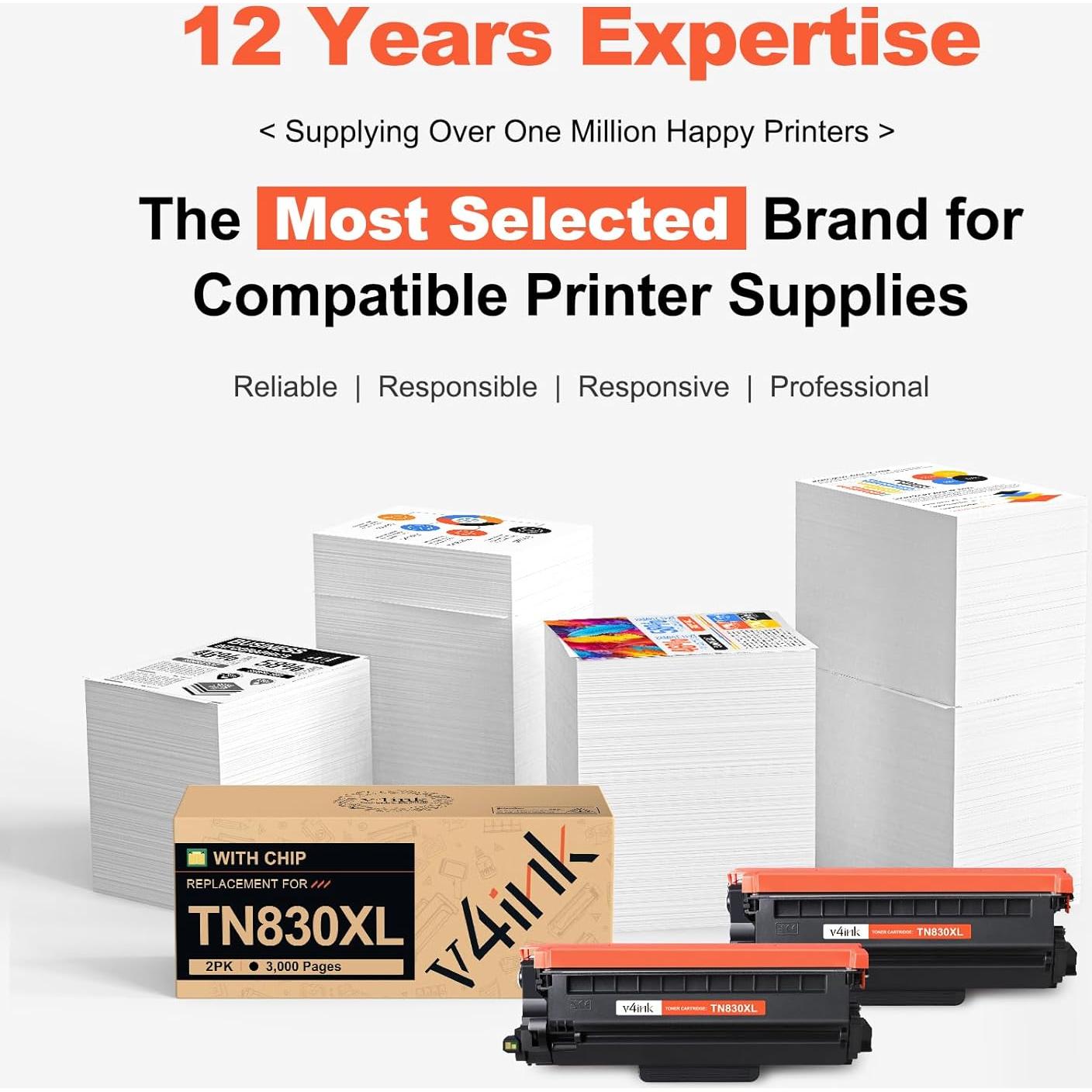 Cartucho de Tóner Compatible V4ink TN830XL para Brother - 2 Piezas