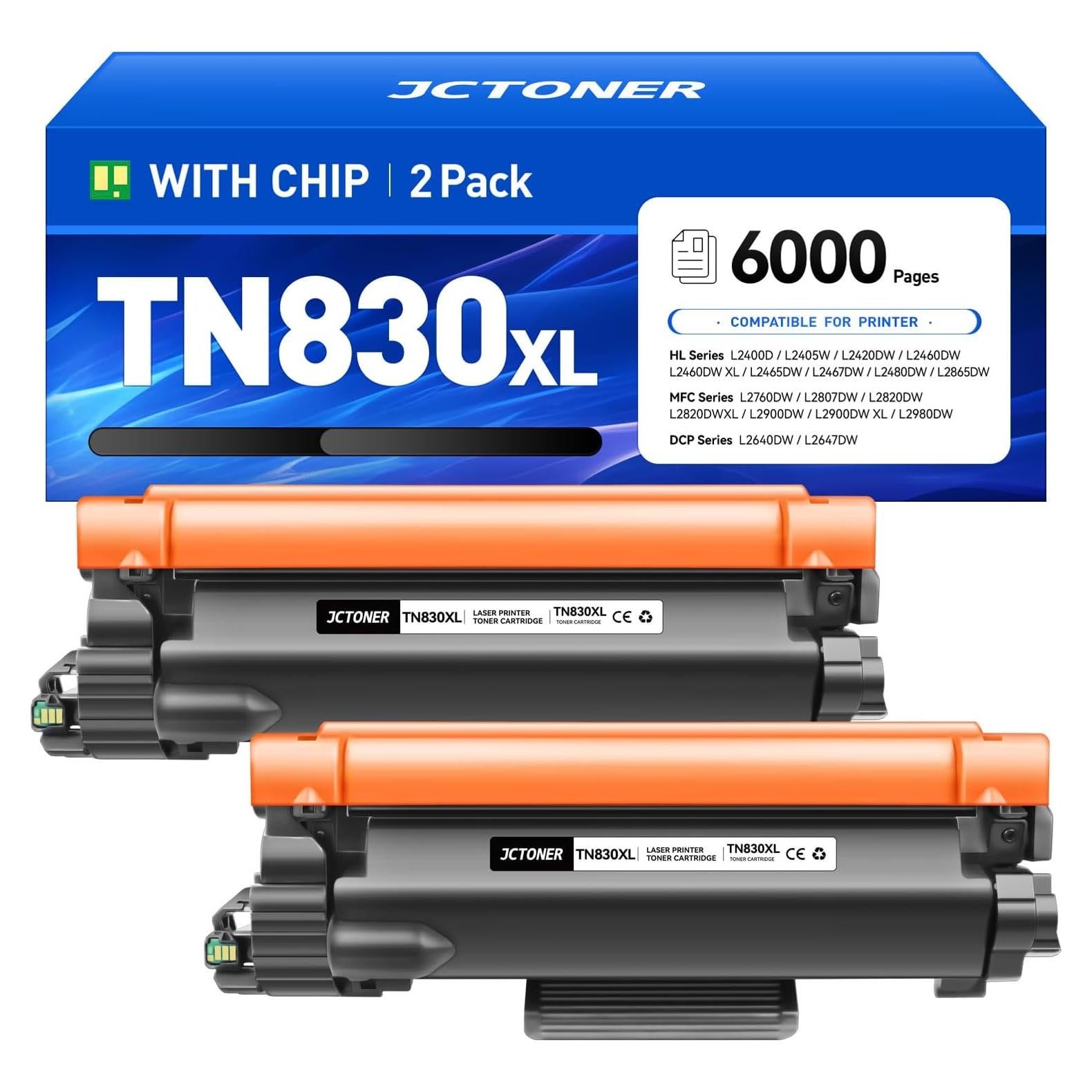 Cartucho de Tóner Negro TN830XL 2-Pack JCTONER Compatible