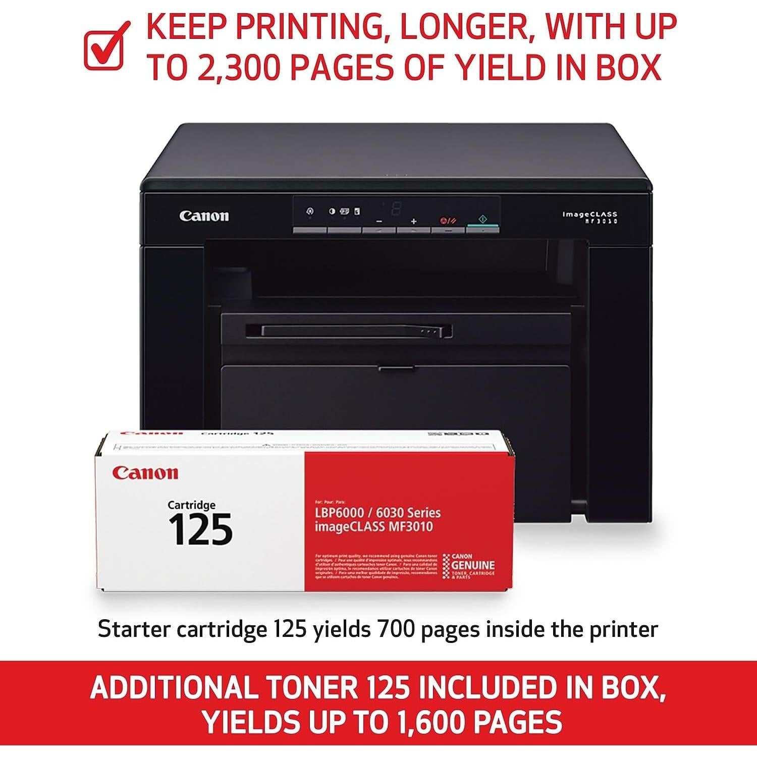 Impresora láser multifuncional Canon MF3010 VP - Escáner, Copiadora, 19 PPM