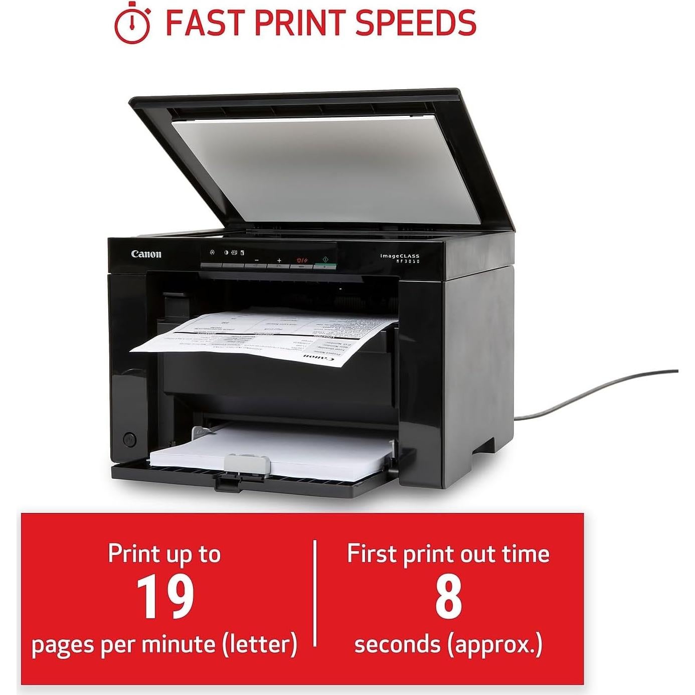 Impresora láser multifuncional Canon MF3010 VP - Escáner, Copiadora, 19 PPM