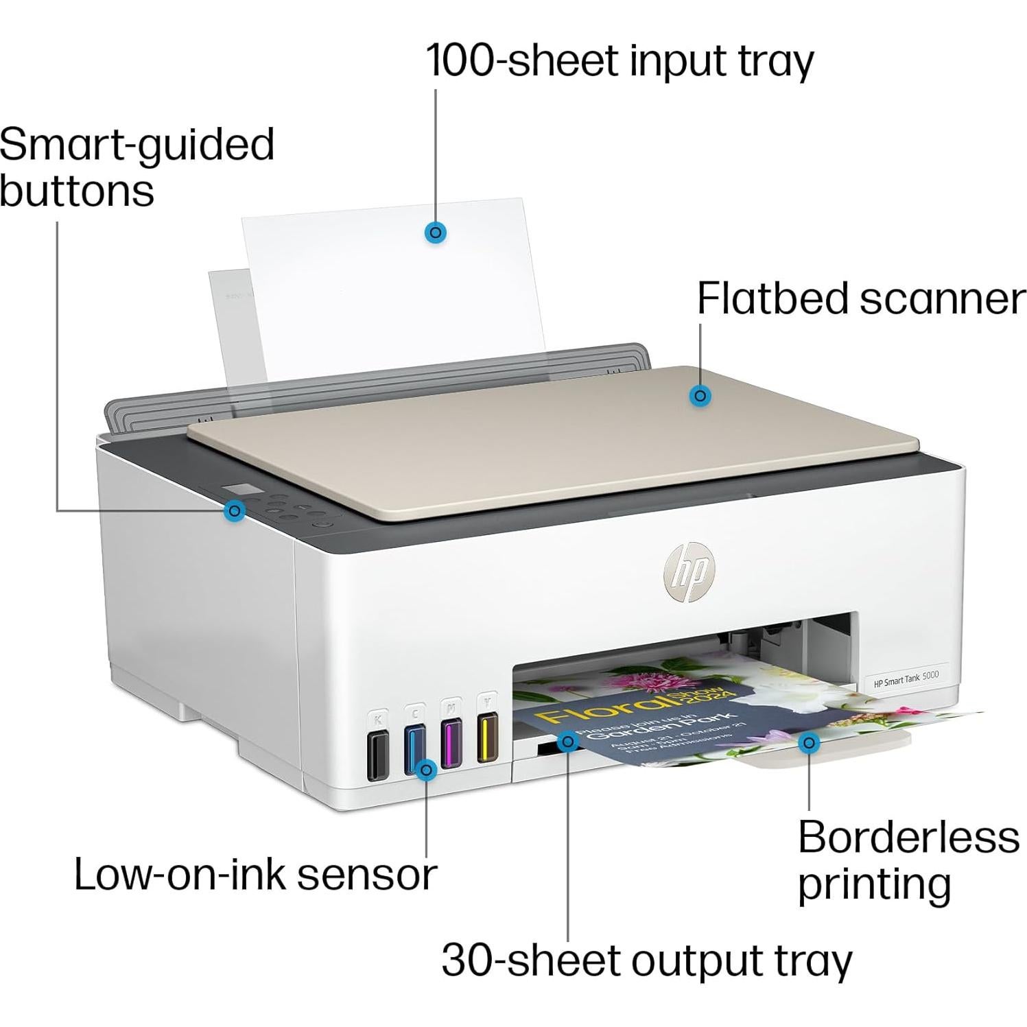 Impresora HP Smart Tank 5000 Todo-en-Uno Inalámbrica con 2 Años de Tinta