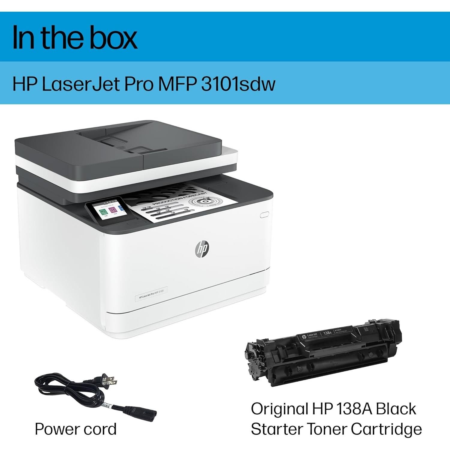 LaserJet Pro MFP 3101sdw Wireless All-in-One Laser Printer, Office Printer, Duplex, Best-for-Small Teams (9D2X4F)