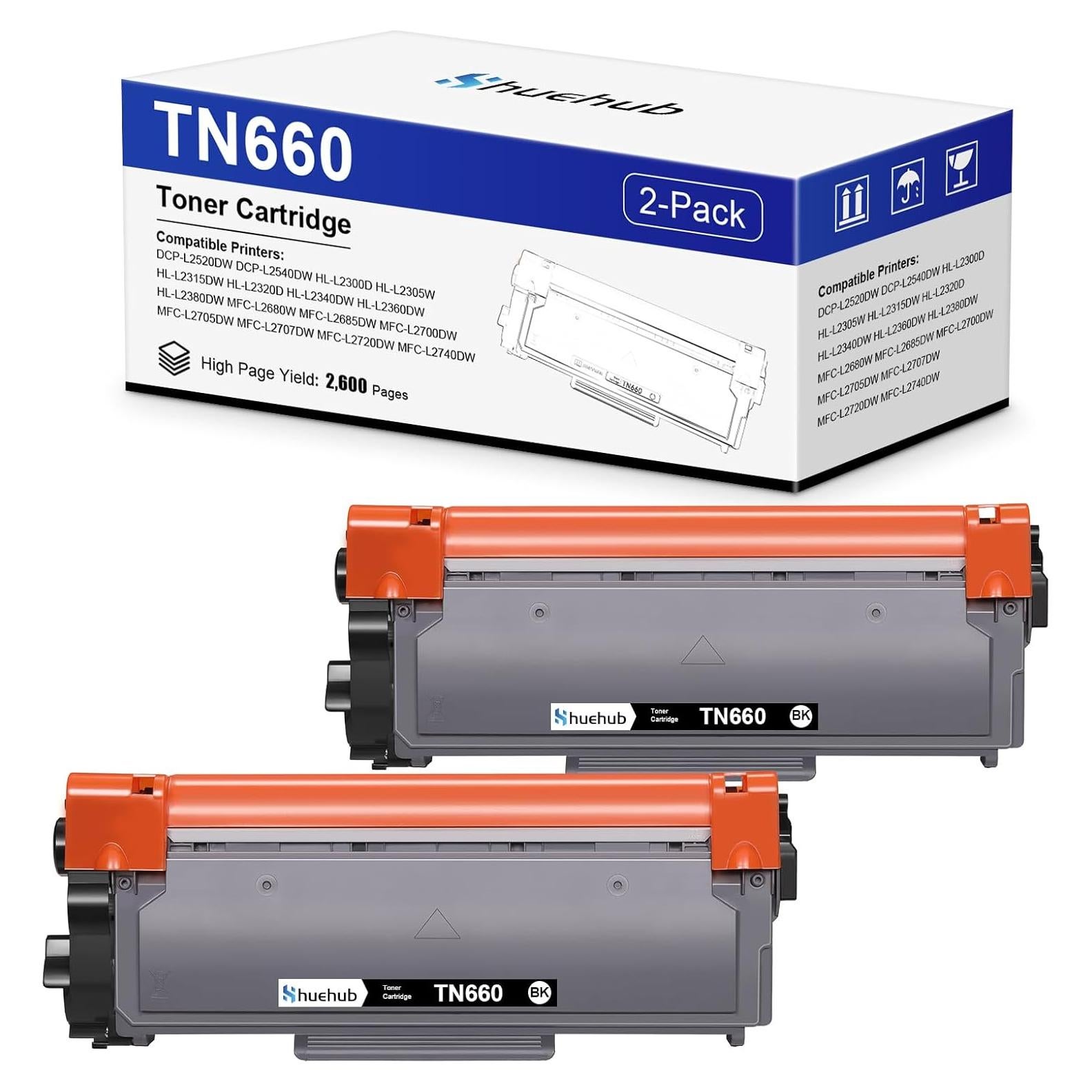 Cartucho de Tóner Negro HUEHUB TN660 - 2 Unidades, 2600 Páginas