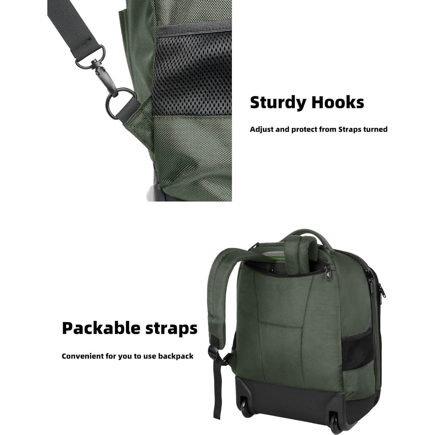 Mochila Rodante MATEIN 17" Verde Resistente al Agua