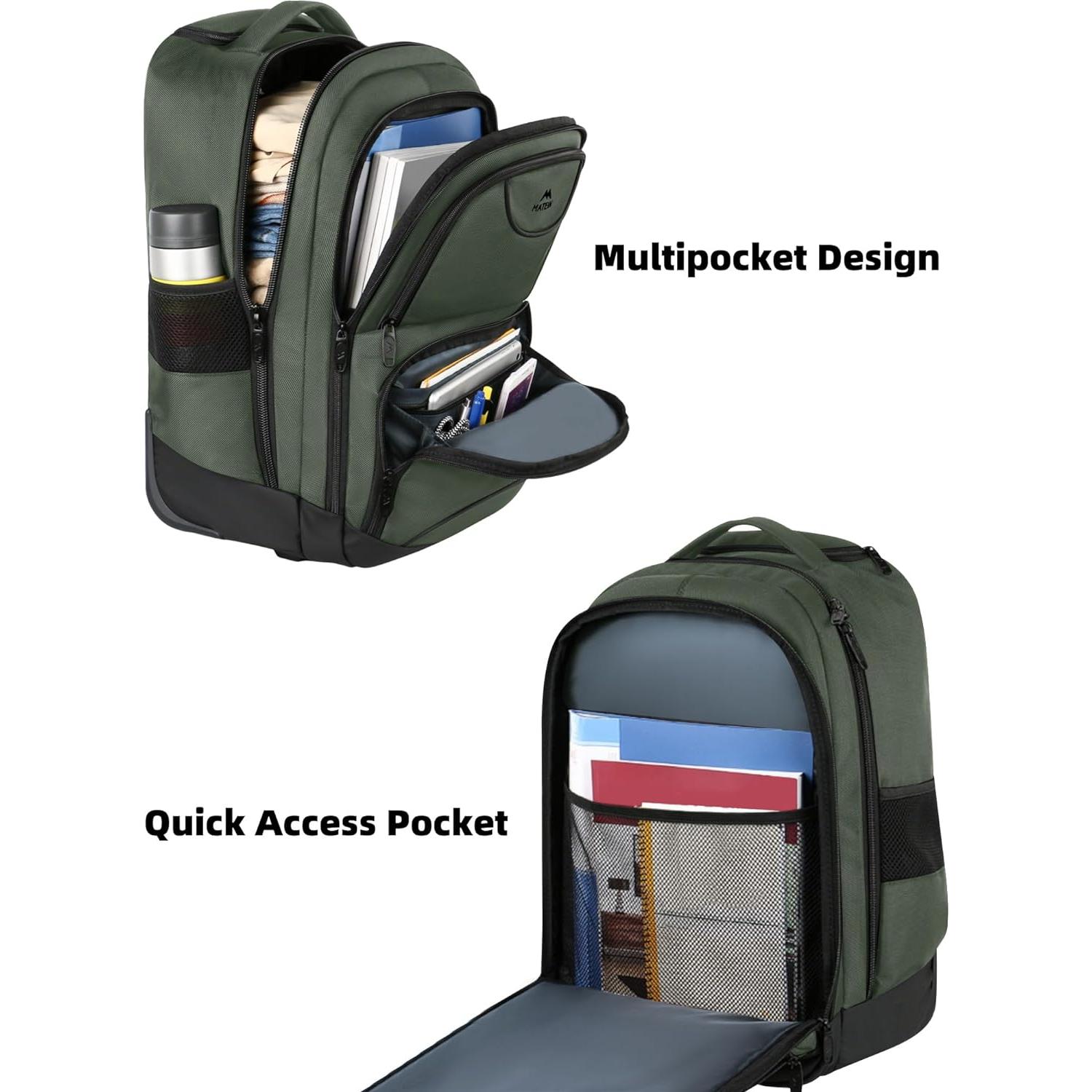 Mochila Rodante MATEIN 17" Verde Resistente al Agua