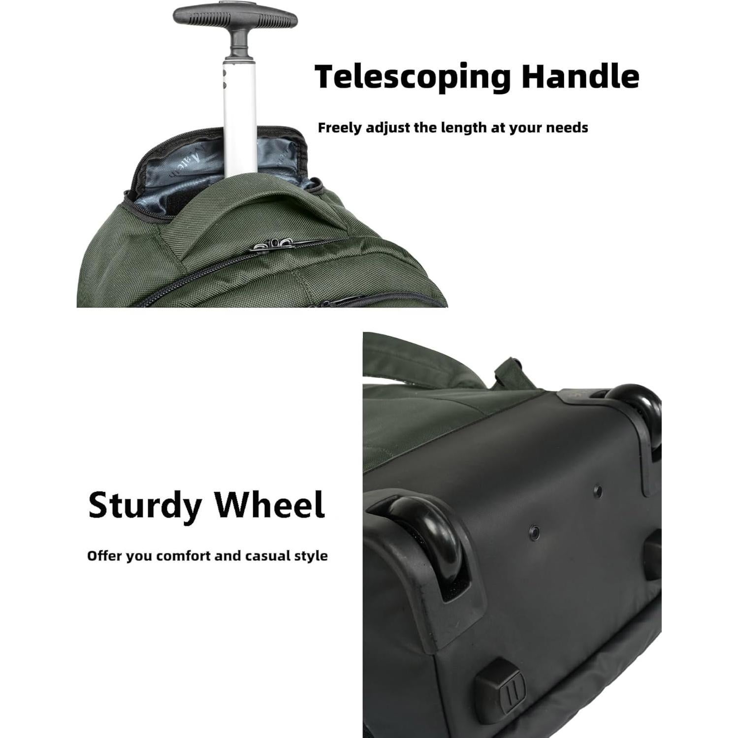 Mochila Rodante MATEIN 17" Verde Resistente al Agua