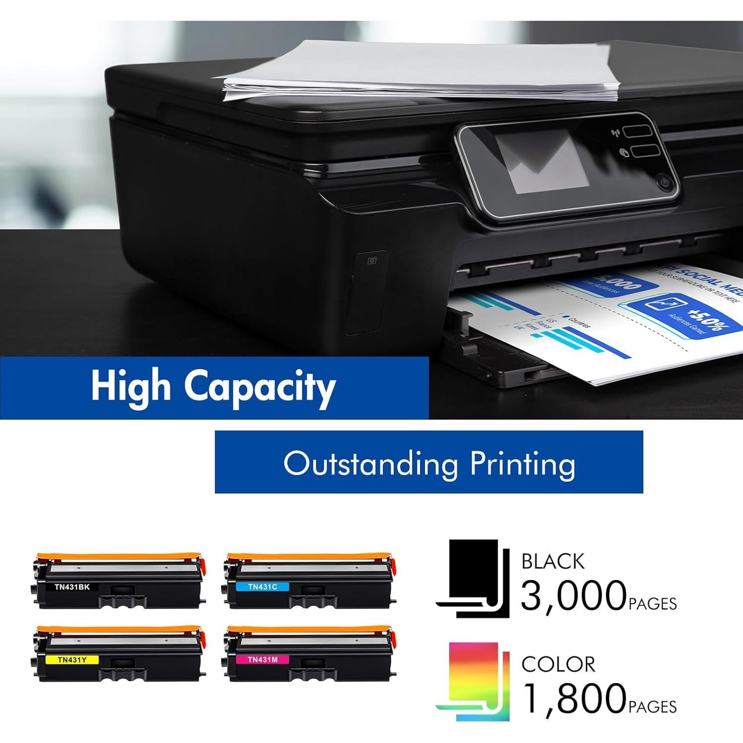 Cartuchos de Tóner TN-431 TN-433 Aceink Paquete de 4