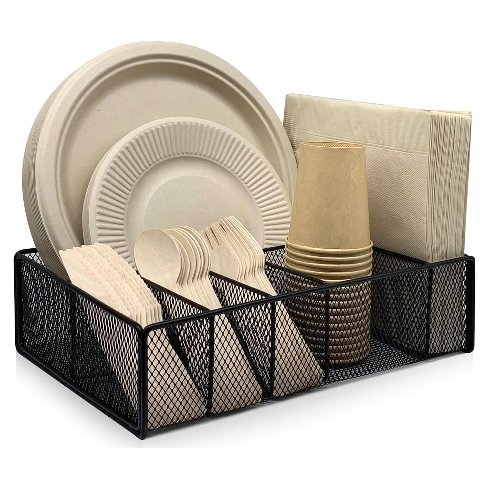 Caddy de Utensilios DysanVica Negro - Soporte de Platos de Papel