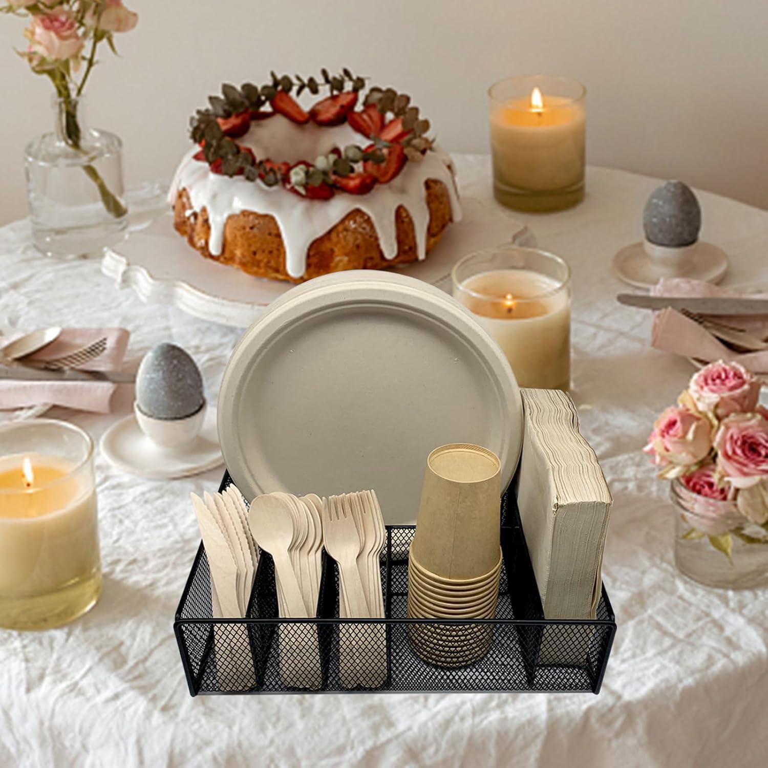 Caddy de Utensilios DysanVica Negro - Soporte de Platos de Papel