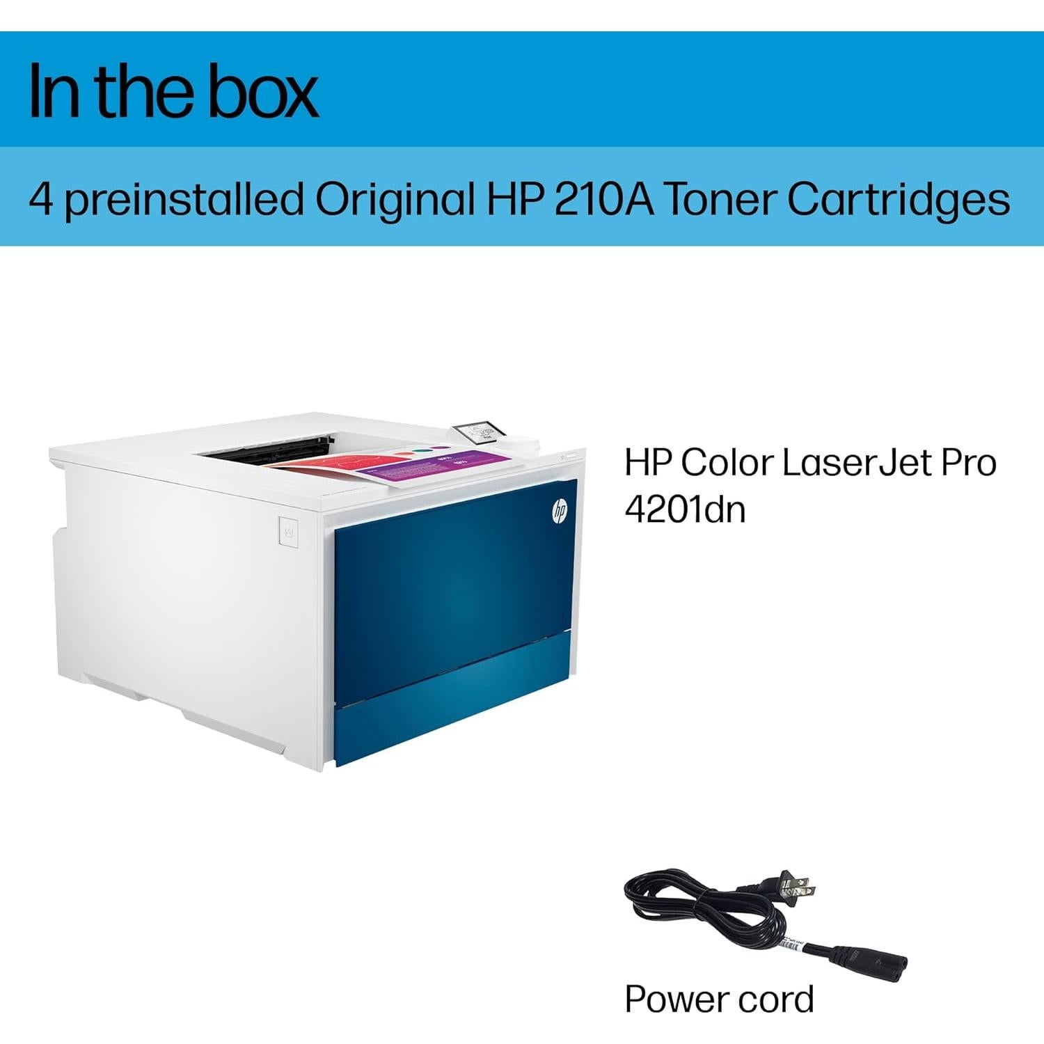 Impresora láser color HP Pro 4201dn, 16.3 kg, Doble cara