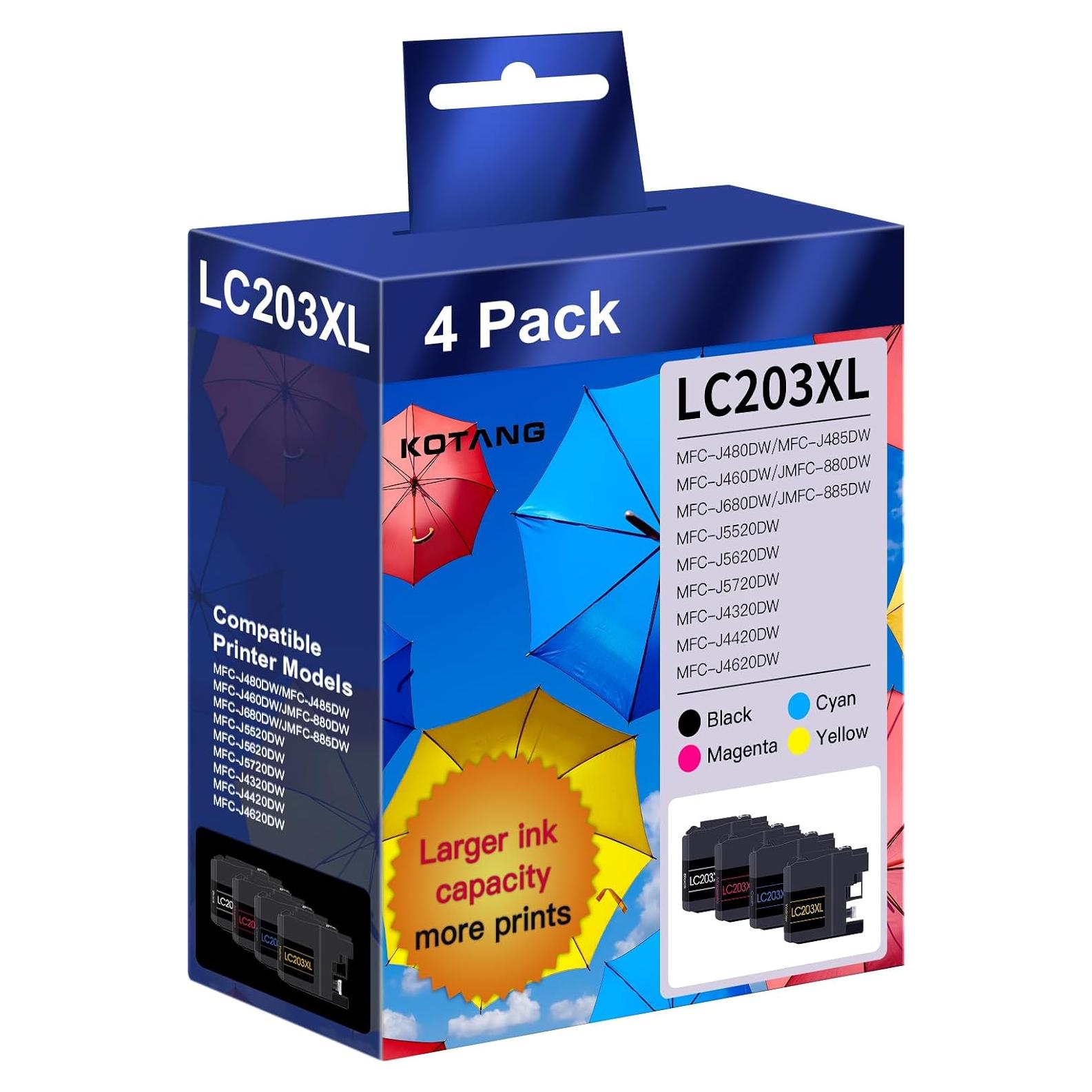 LC203XL LC201 Ink Cartridges Compatible for Brother LC203 LC201 High Yield Work with Brother MFC-J480DW MFC-J880DW MFC-J4420DW MFC-J680DW Printer (BK/CMY, 4 Pack)