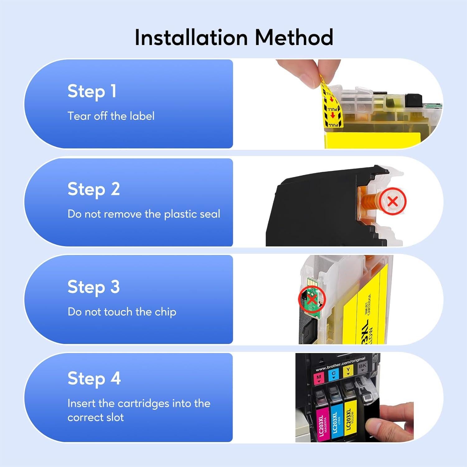 LC203XL LC201 Ink Cartridges Compatible for Brother LC203 LC201 High Yield Work with Brother MFC-J480DW MFC-J880DW MFC-J4420DW MFC-J680DW Printer (BK/CMY, 4 Pack)