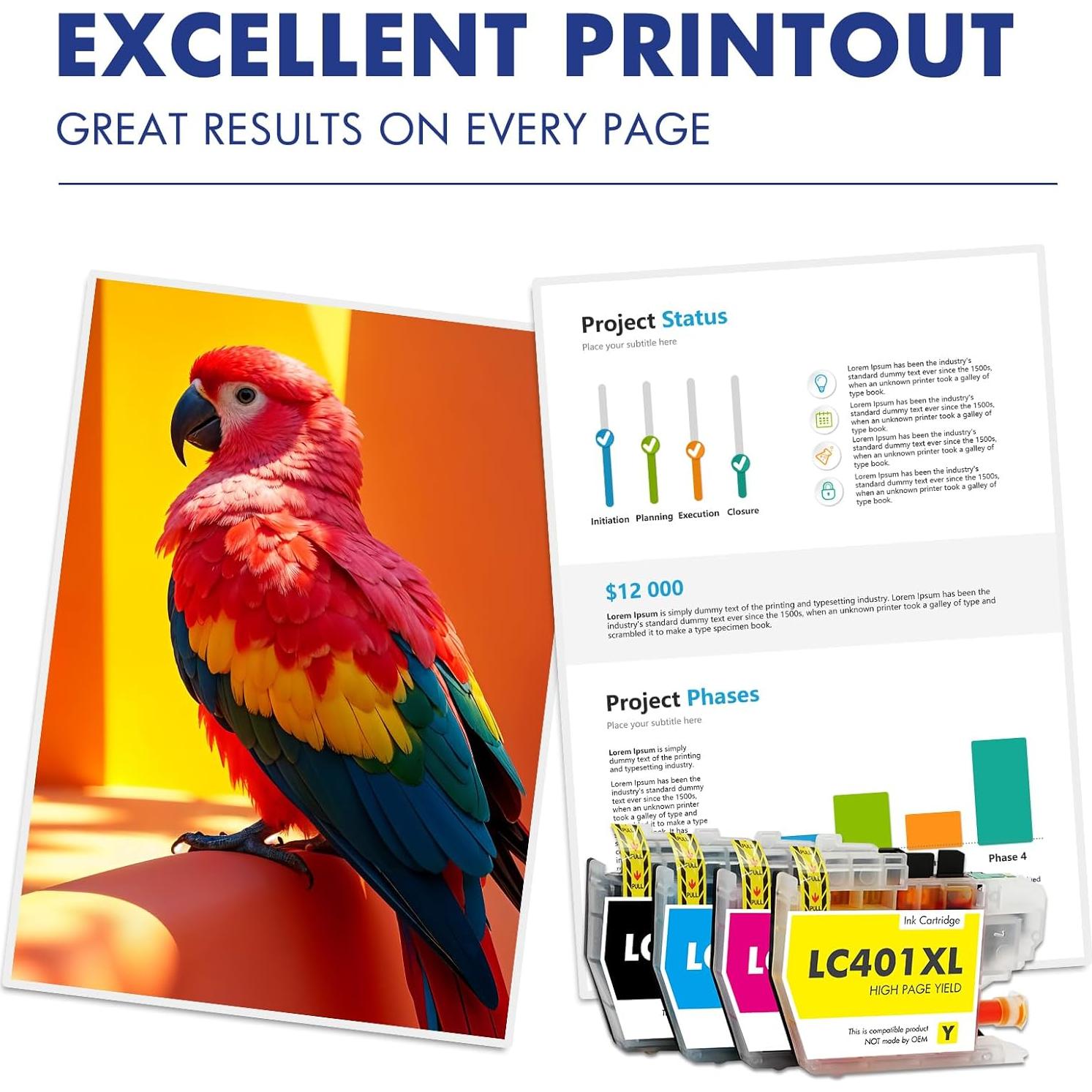 Cartuchos de tinta LC401XL para impresora Brother - Paquete de 4