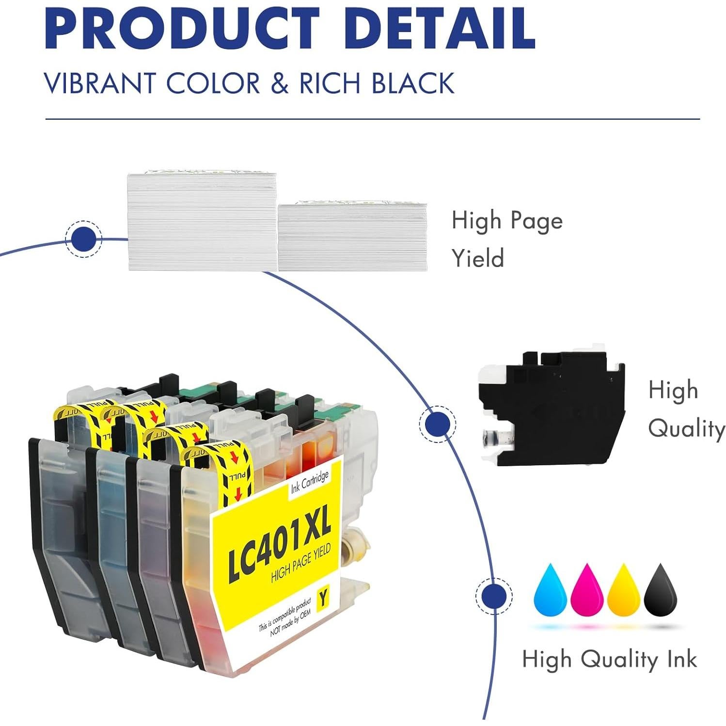 Cartuchos de tinta LC401XL para impresora Brother - Paquete de 4