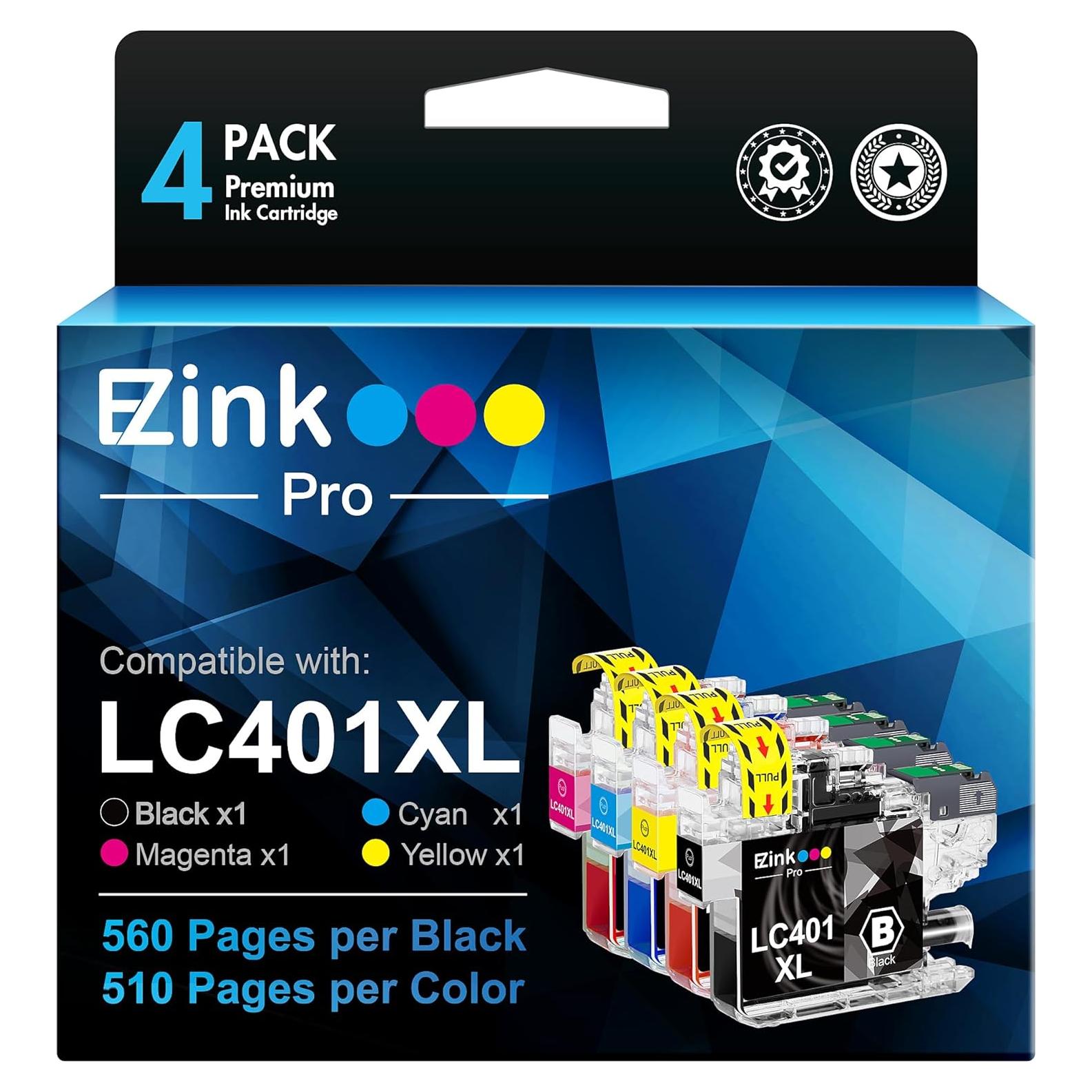 Cartuchos de tinta E-Z Ink Pro LC401XL para Brother - 4 Pack