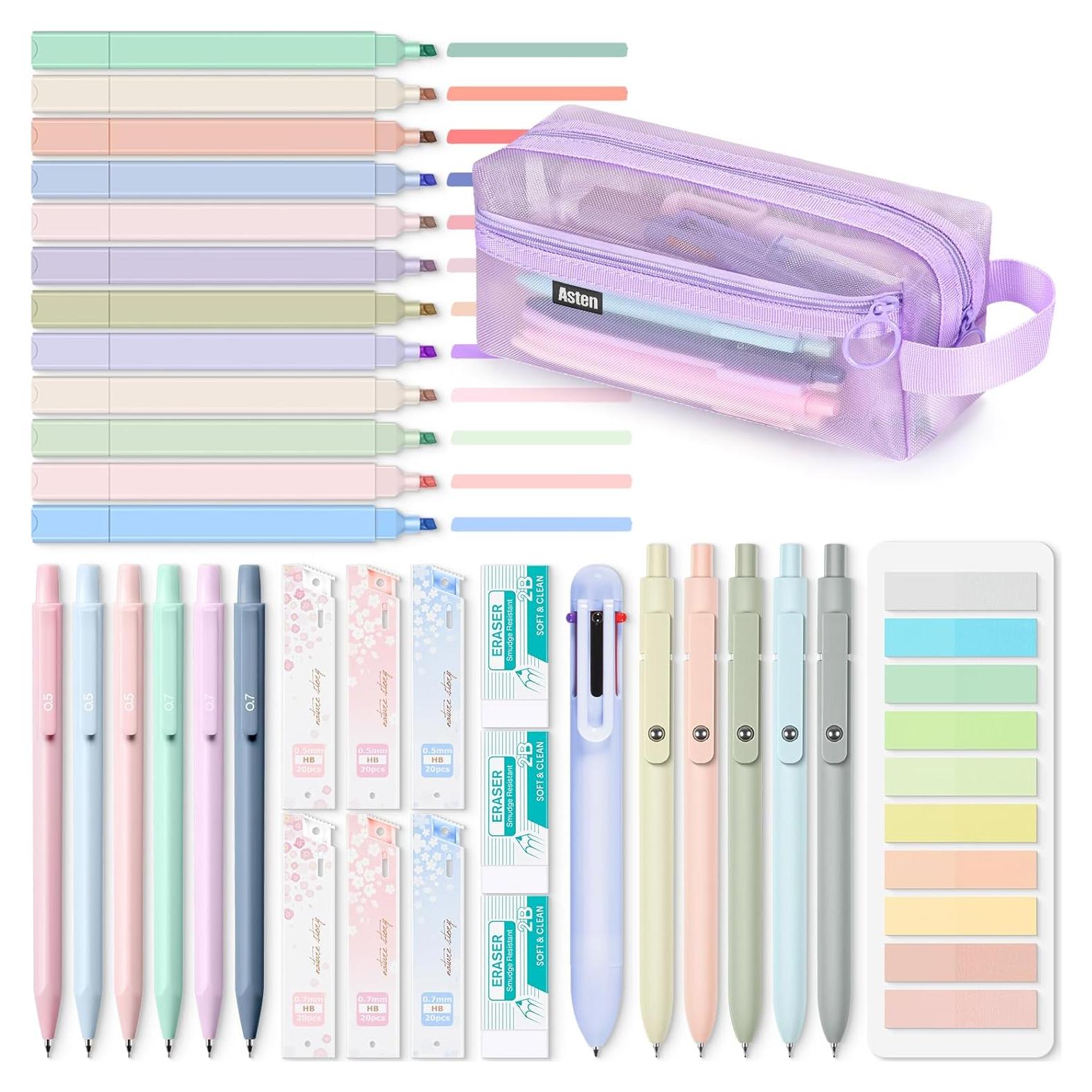 Set de Papelería Asten con 12 Marcadores y 5 Bolígrafos