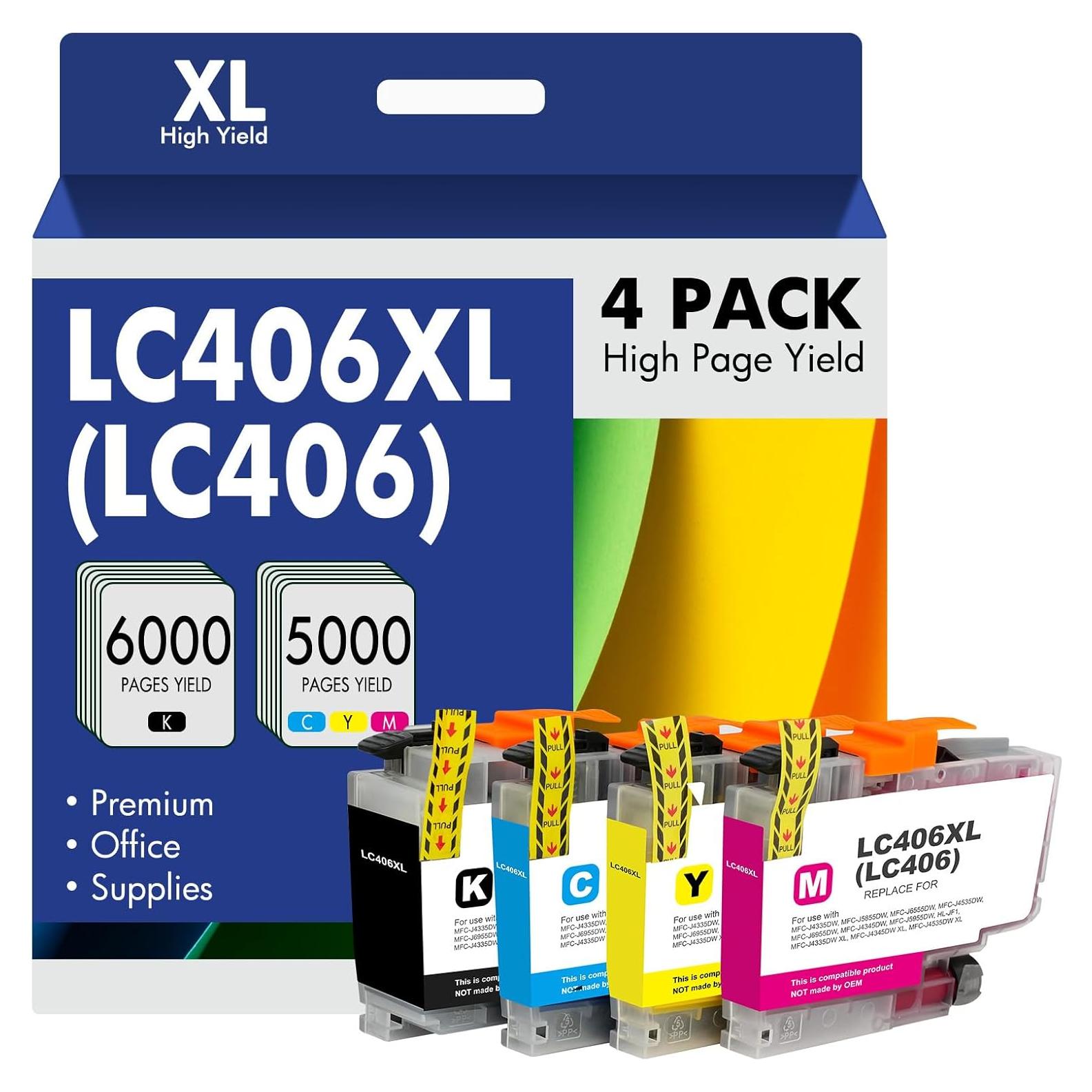 Cartuchos de tinta Brother LC406XL - Paquete de 4 alto rendimiento