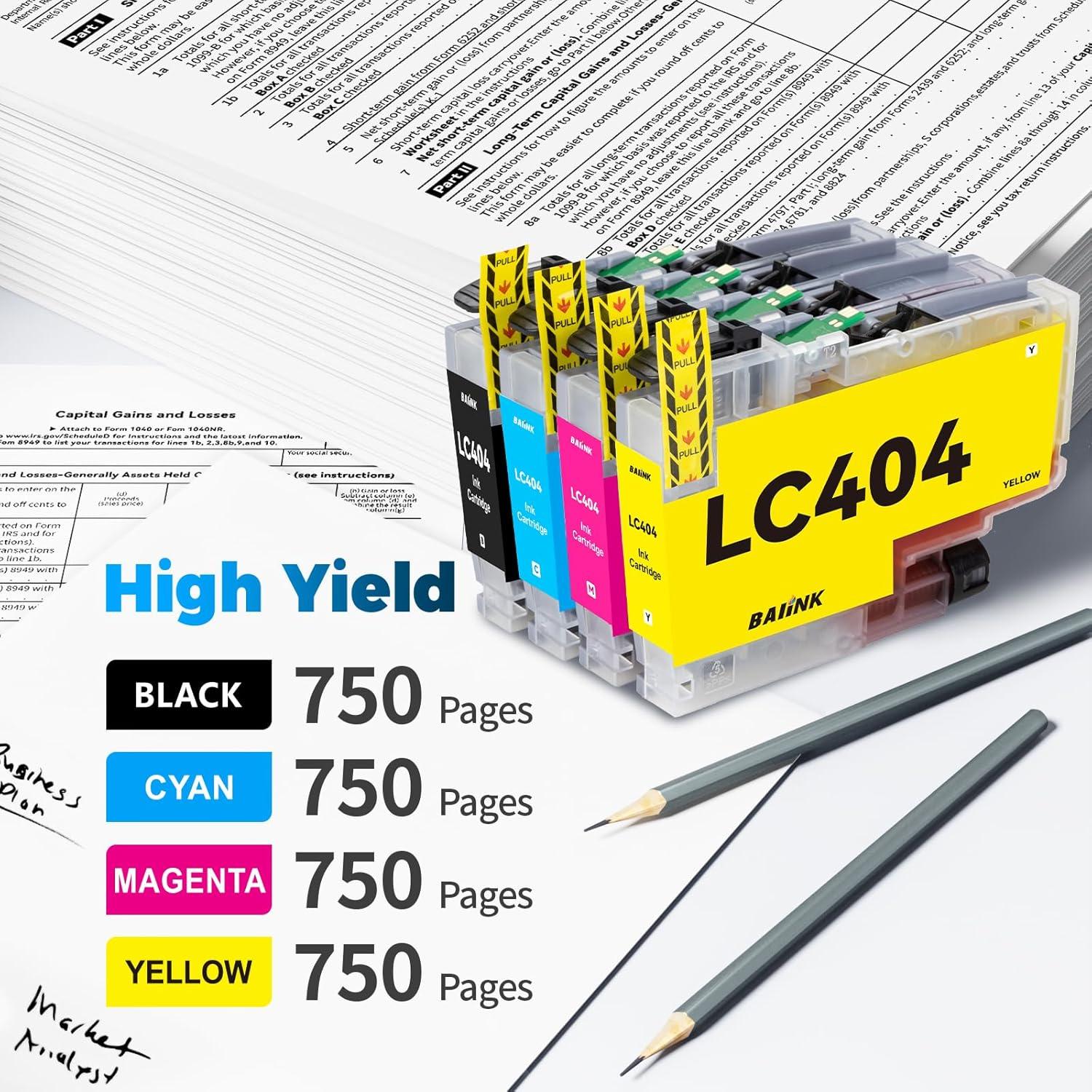 LC404 Ink Cartridges Replacement for Brother Ink Cartridges LC404 LC-404 LC404XL Compatible with Brother MFC-J1205W MFC-J1215W MFC-J1205W XL Printer (4 Pack, Black Cyan Magenta Yellow)