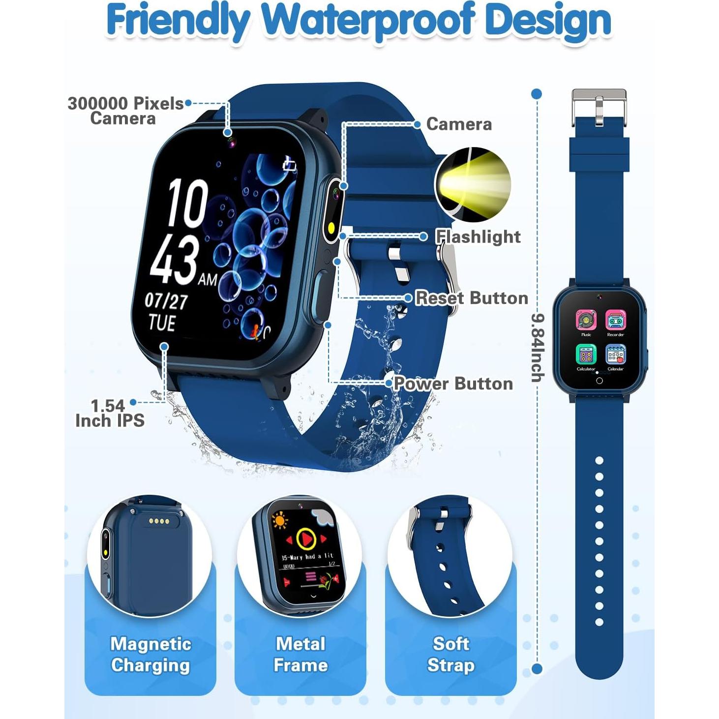 Reloj Inteligente Impermeable Dolwenqi D16 Niños Azul 1.54"