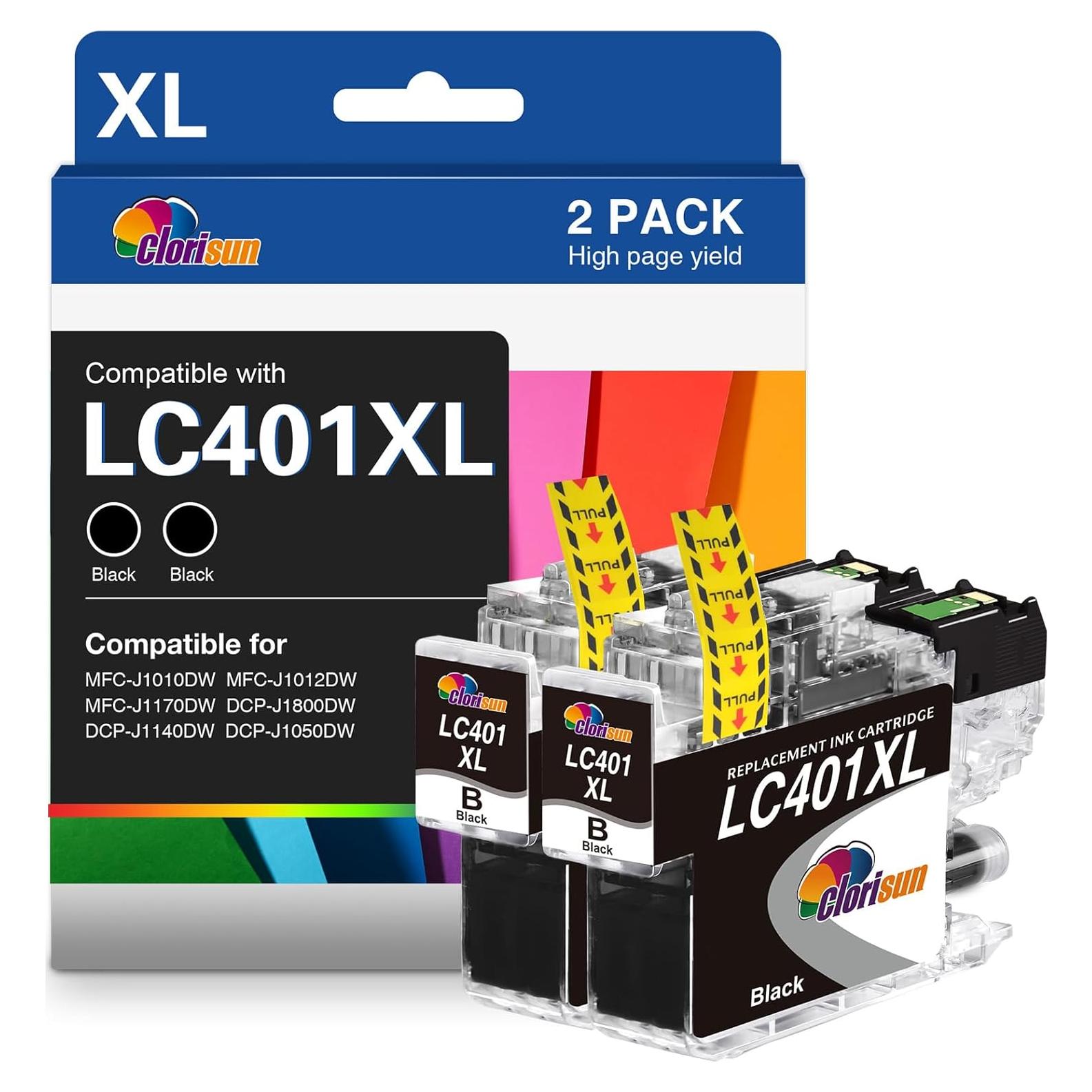 Clorisun LC401XL Ink Cartridges for Brother Printer Black Compatible for Brother MFC-J1010DW Ink Cartridges LC401 Replacement MFC-J1010DW J1170DW J1012DW DCP-J1800DW J1140DW J1050DW(2 BK