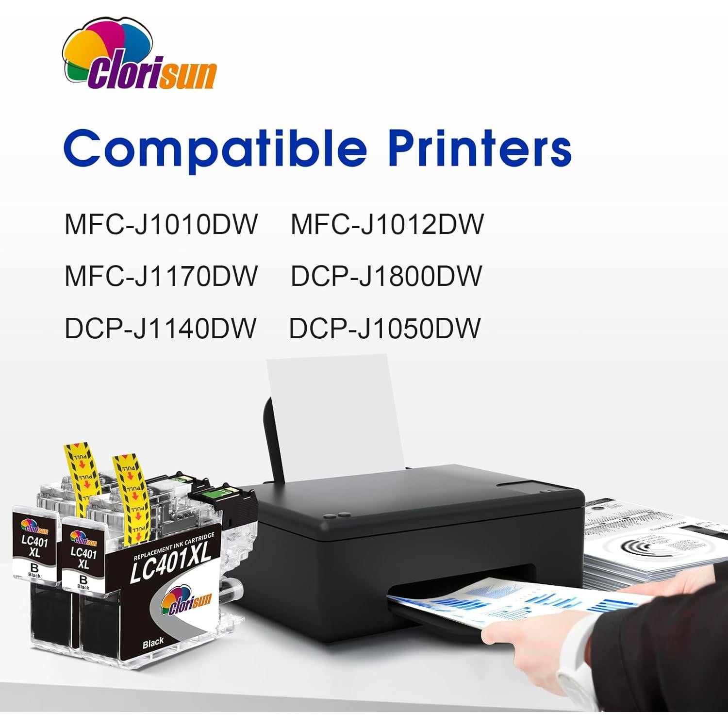 Clorisun LC401XL Ink Cartridges for Brother Printer Black Compatible for Brother MFC-J1010DW Ink Cartridges LC401 Replacement MFC-J1010DW J1170DW J1012DW DCP-J1800DW J1140DW J1050DW(2 BK
