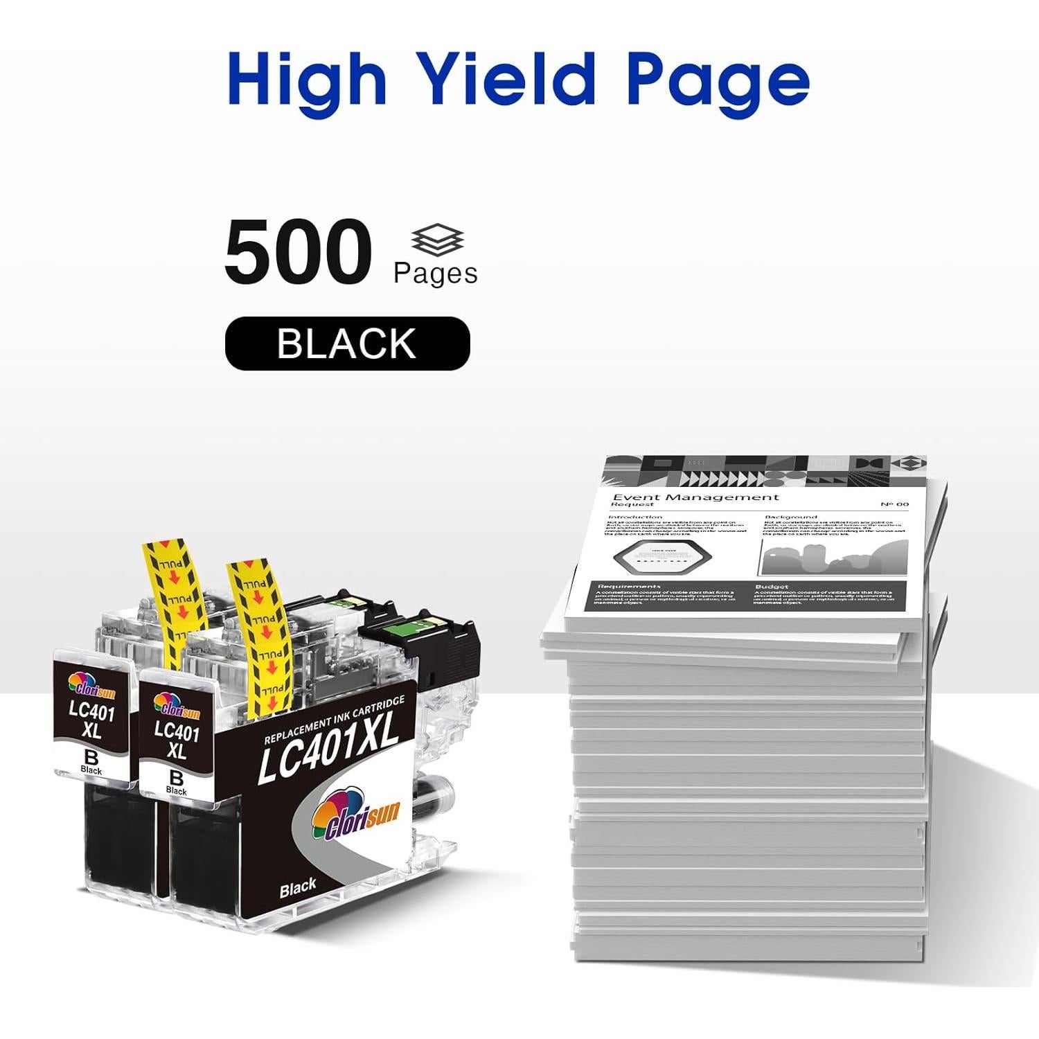 Clorisun LC401XL Ink Cartridges for Brother Printer Black Compatible for Brother MFC-J1010DW Ink Cartridges LC401 Replacement MFC-J1010DW J1170DW J1012DW DCP-J1800DW J1140DW J1050DW(2 BK