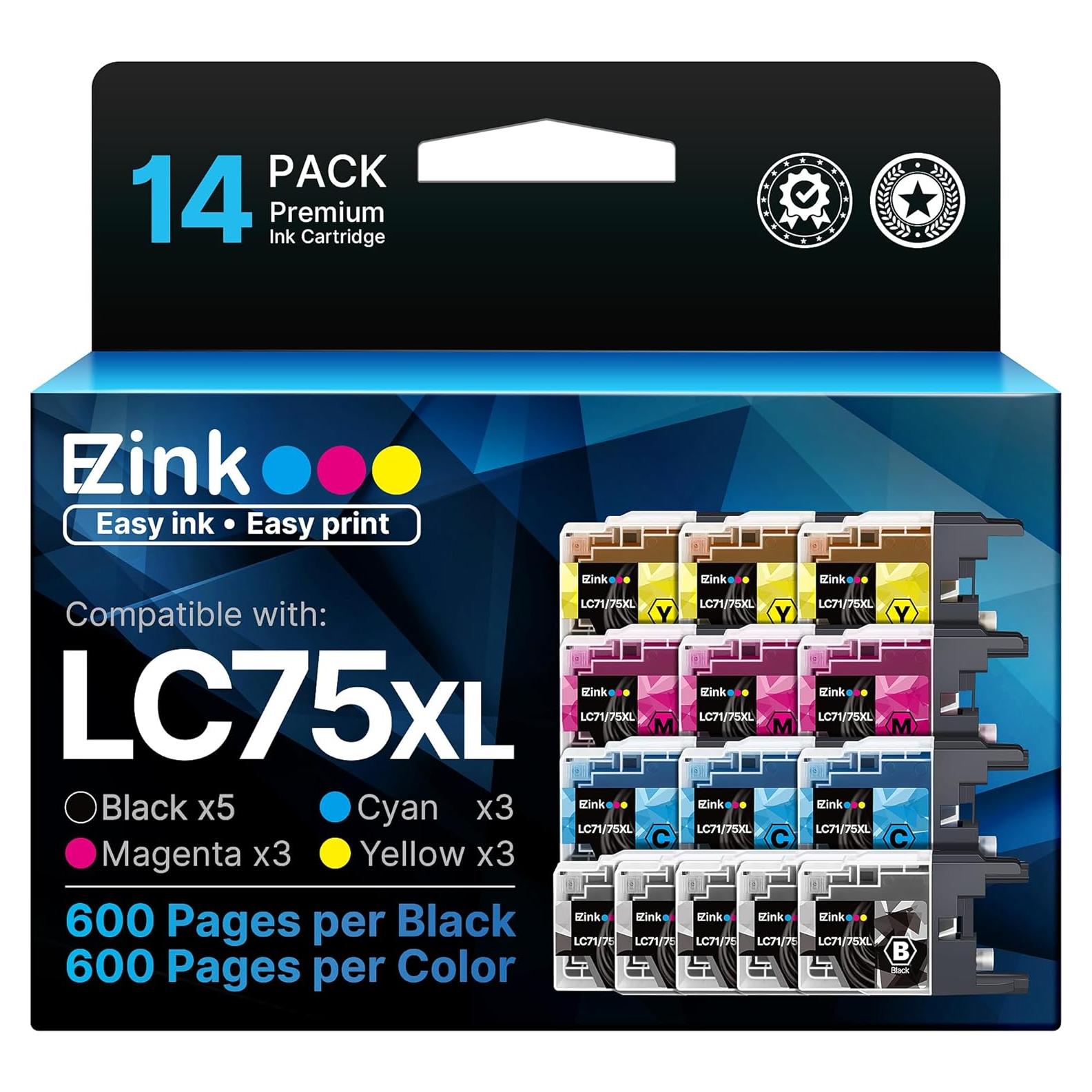 Cartuchos de tinta E-Z Ink compatibles Brother LC75 XL - 14 piezas