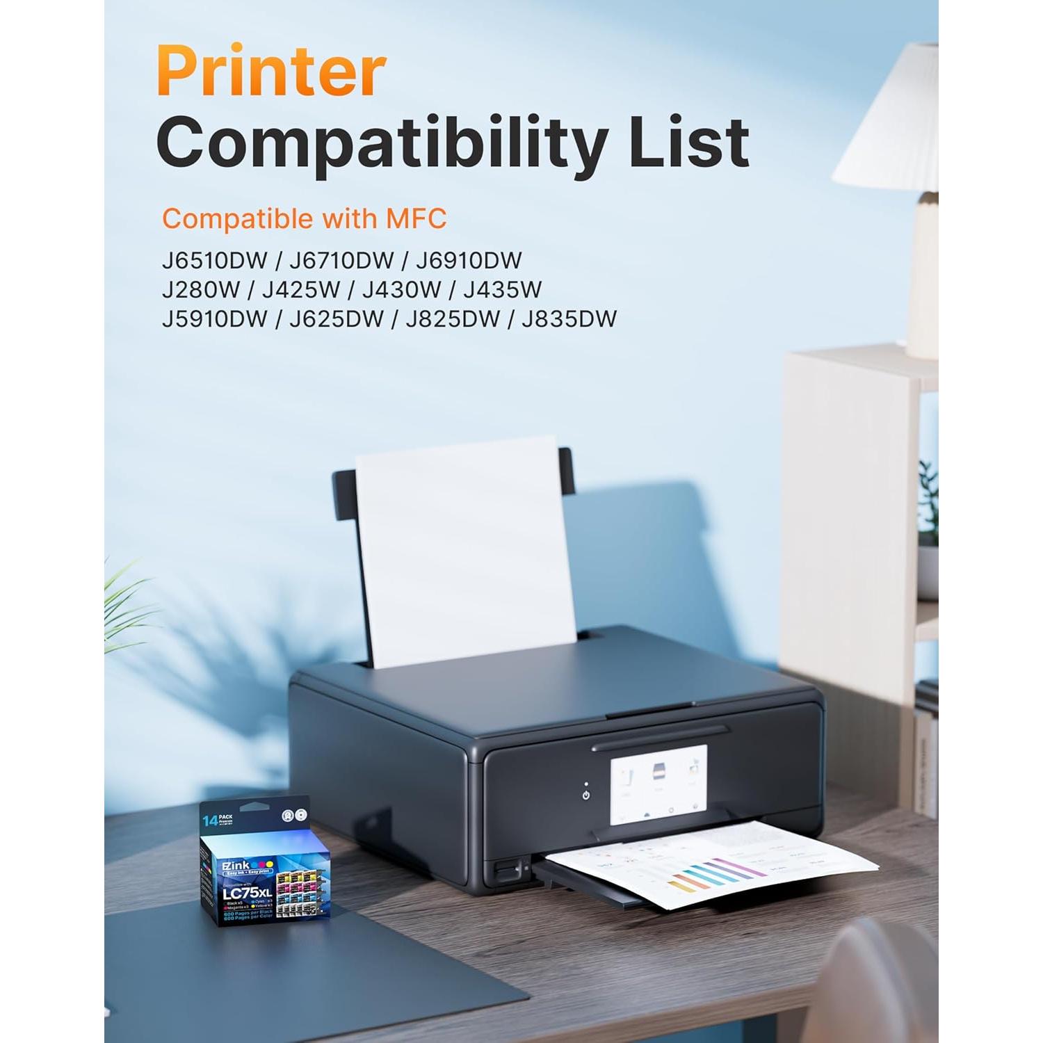 Cartuchos de tinta E-Z Ink compatibles Brother LC75 XL - 14 piezas