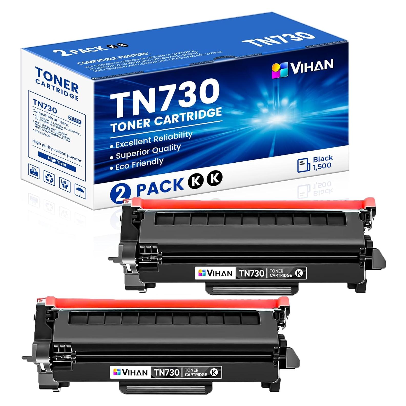 Cartuchos de Tóner Negro VIHAN TN730 Reemplazo para Brother (2 Pck)