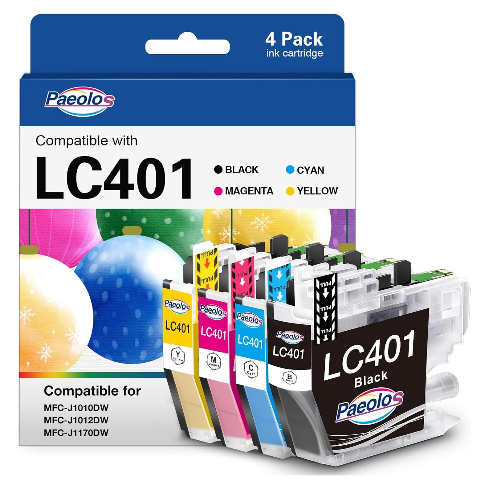 Cartuchos de tinta Paeolos LC401 para impresoras Brother - Paquete de 4