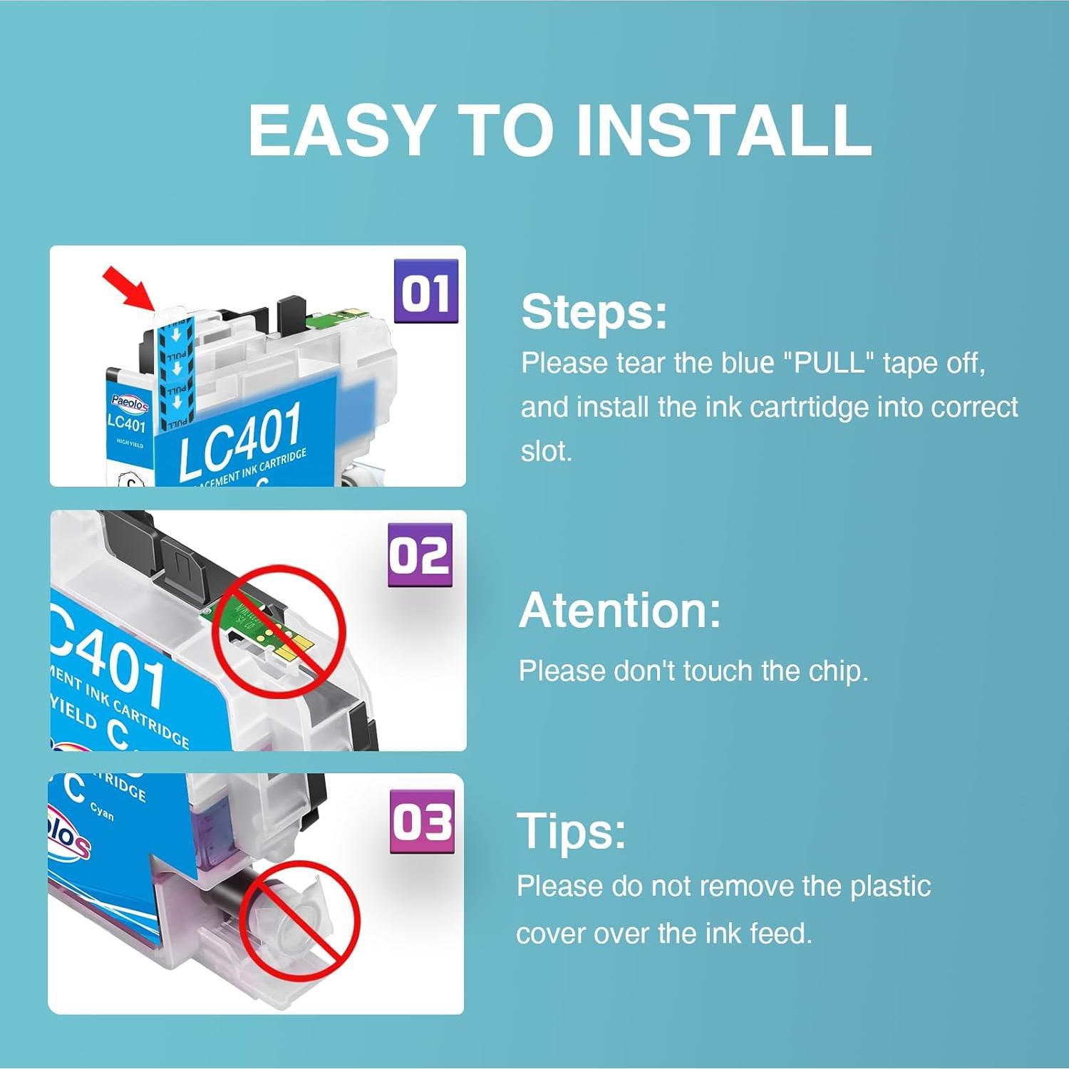 Cartuchos de tinta Paeolos LC401 para impresoras Brother - Paquete de 4