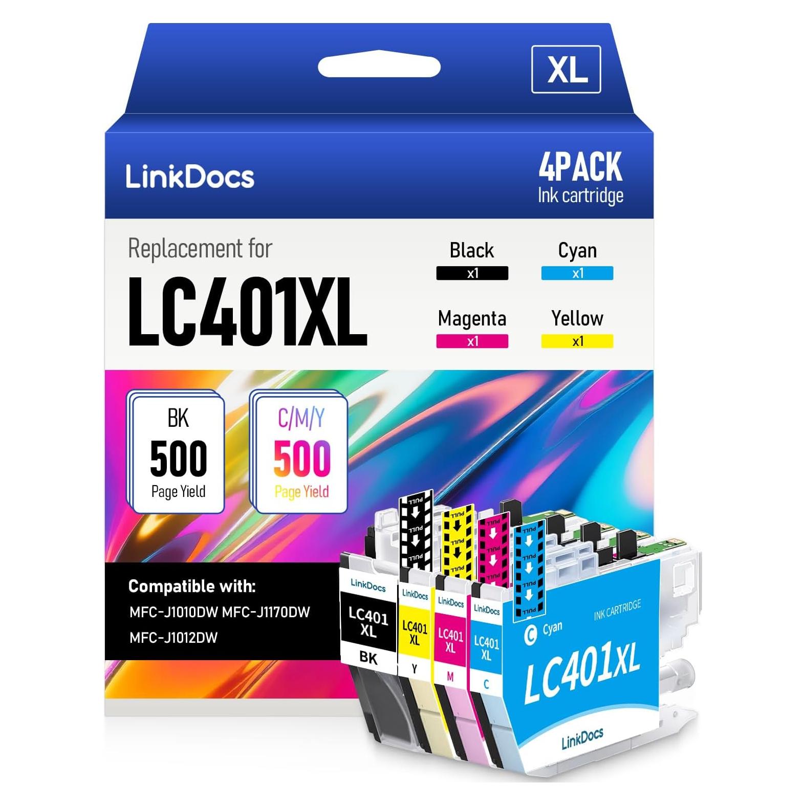 Cartuchos de tinta compatibles LinkDocs LC401XL para Brother 4 Pack