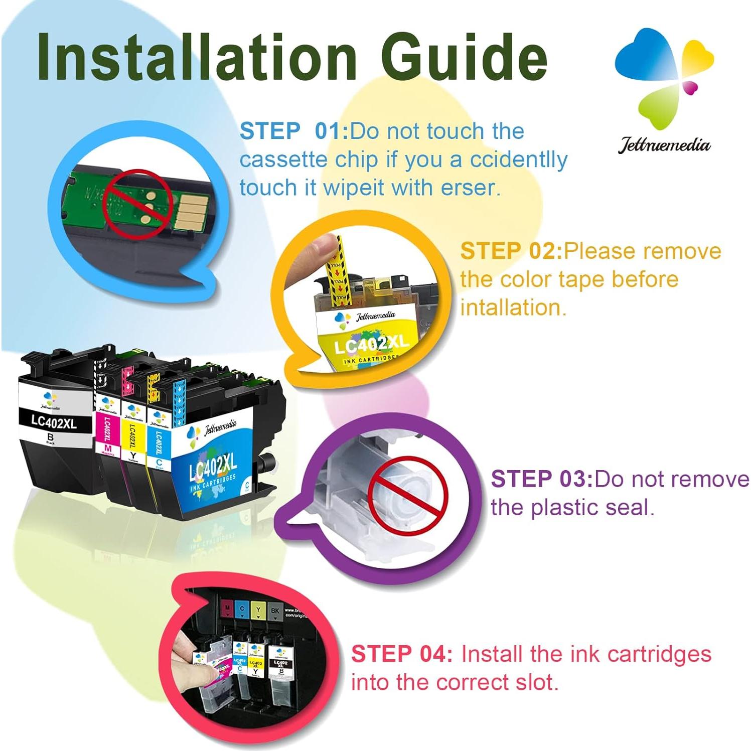 Cartuchos de tinta compatibles LC402XL Jettruemedia 4 colores