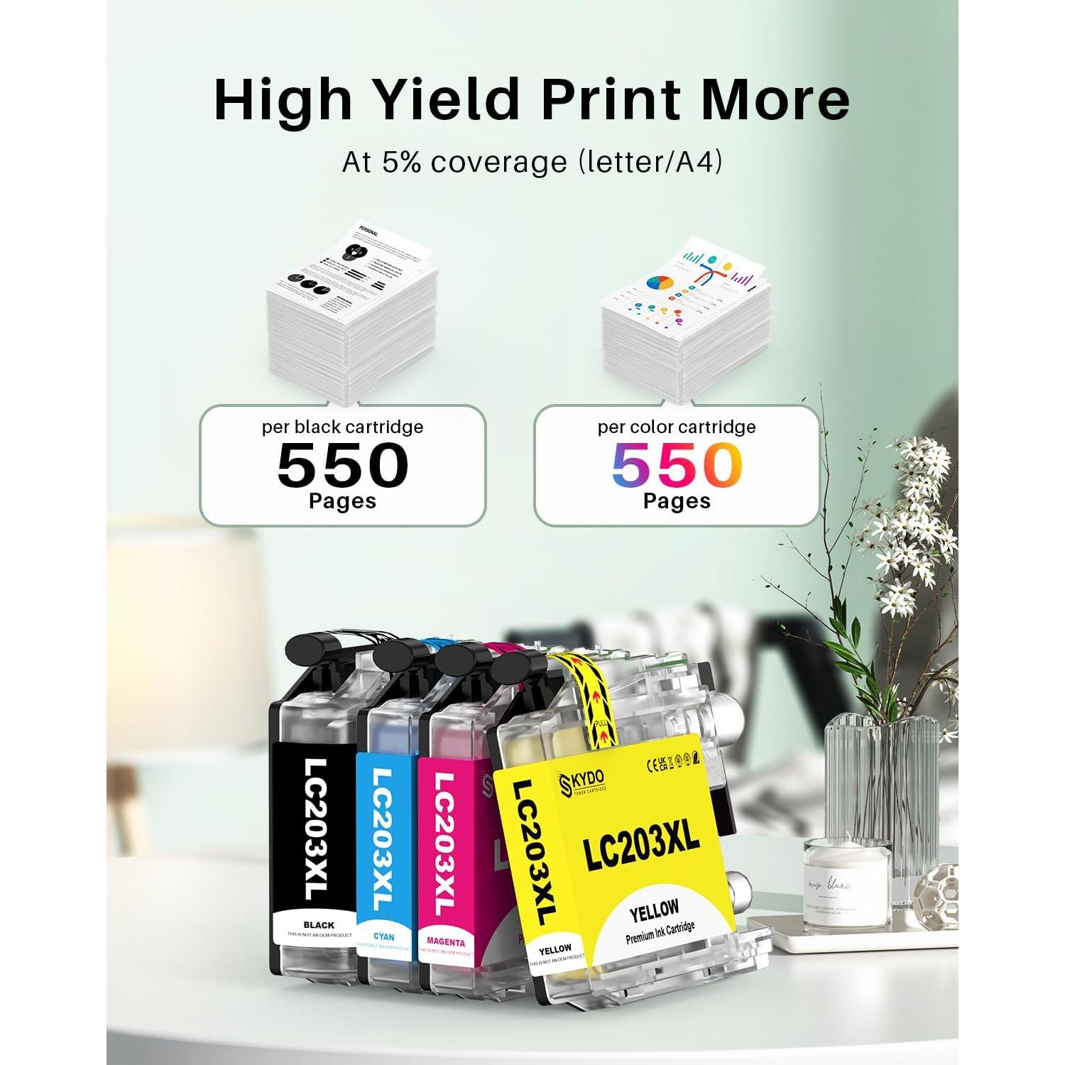 Cartuchos de tinta Skydo LC203 XL Paquete de 4 Colores