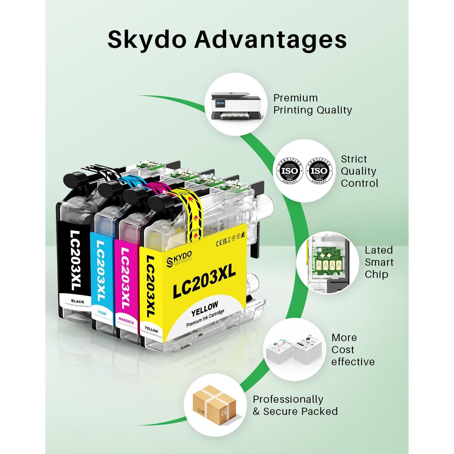 Cartuchos de tinta Skydo LC203 XL Paquete de 4 Colores