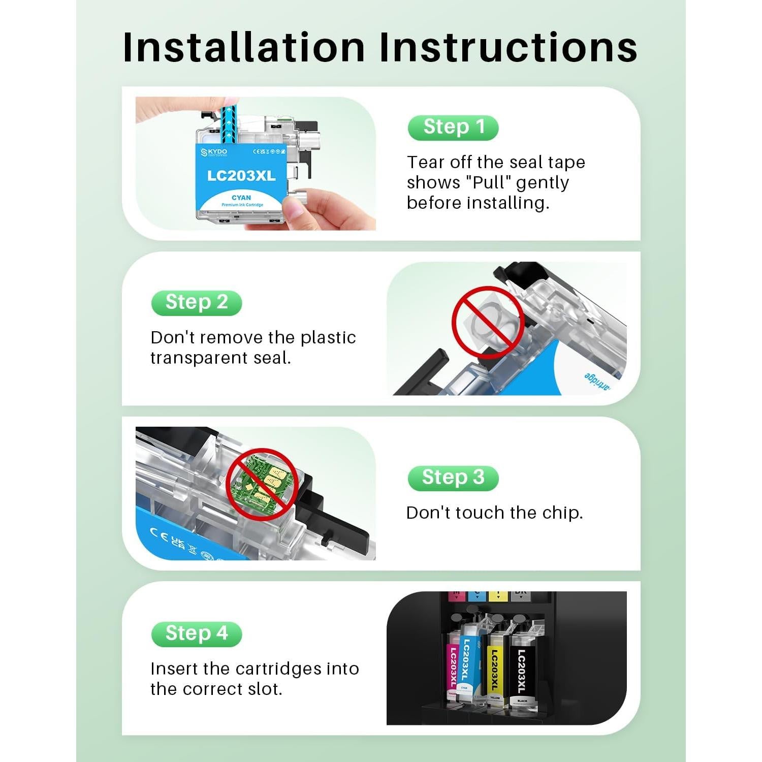 Cartuchos de tinta Skydo LC203 XL Paquete de 4 Colores