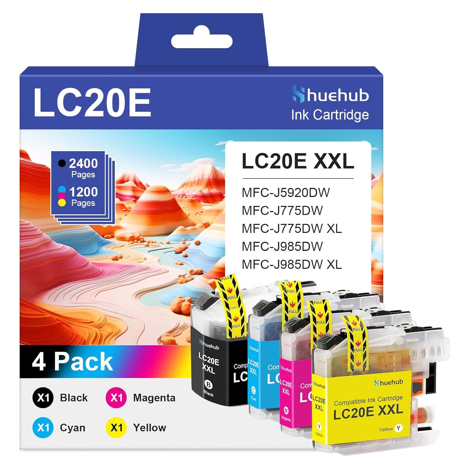 Cartucho de tinta HUEHUB LC20E XXL para Brother - Paquete de 4